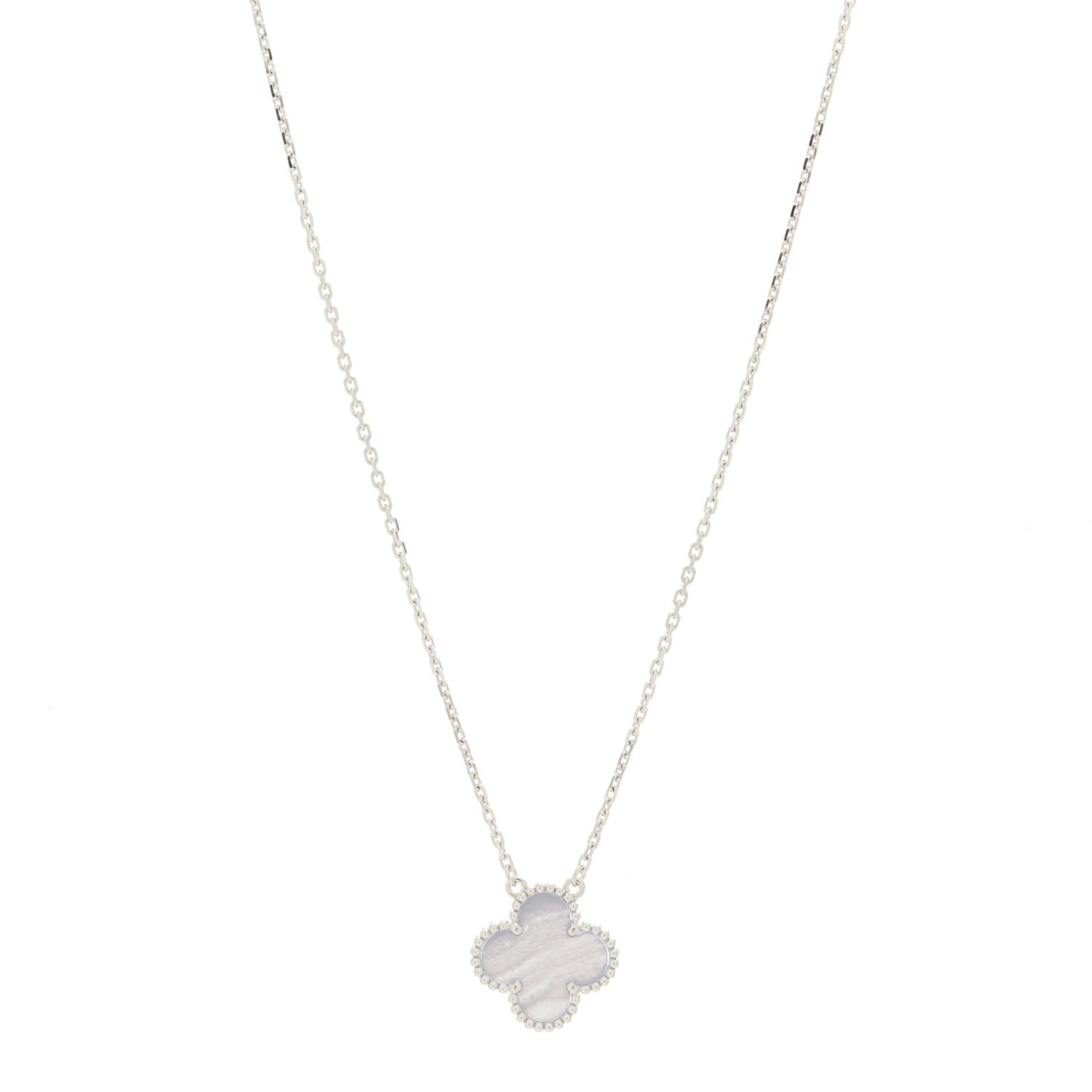 18K White Gold Chalcedony Vintage Alhambra Pendant Necklace