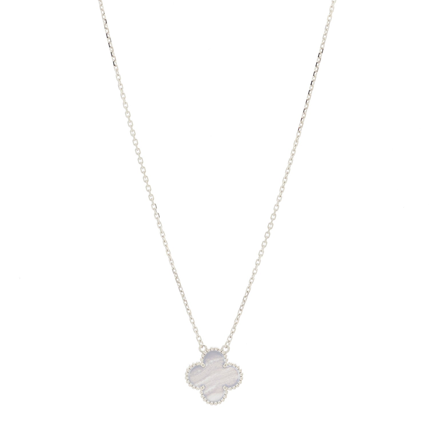 Van Cleef & Arpels 18K White Gold Chalcedony Vintage Alhambra Pendant Necklace 1 of 6