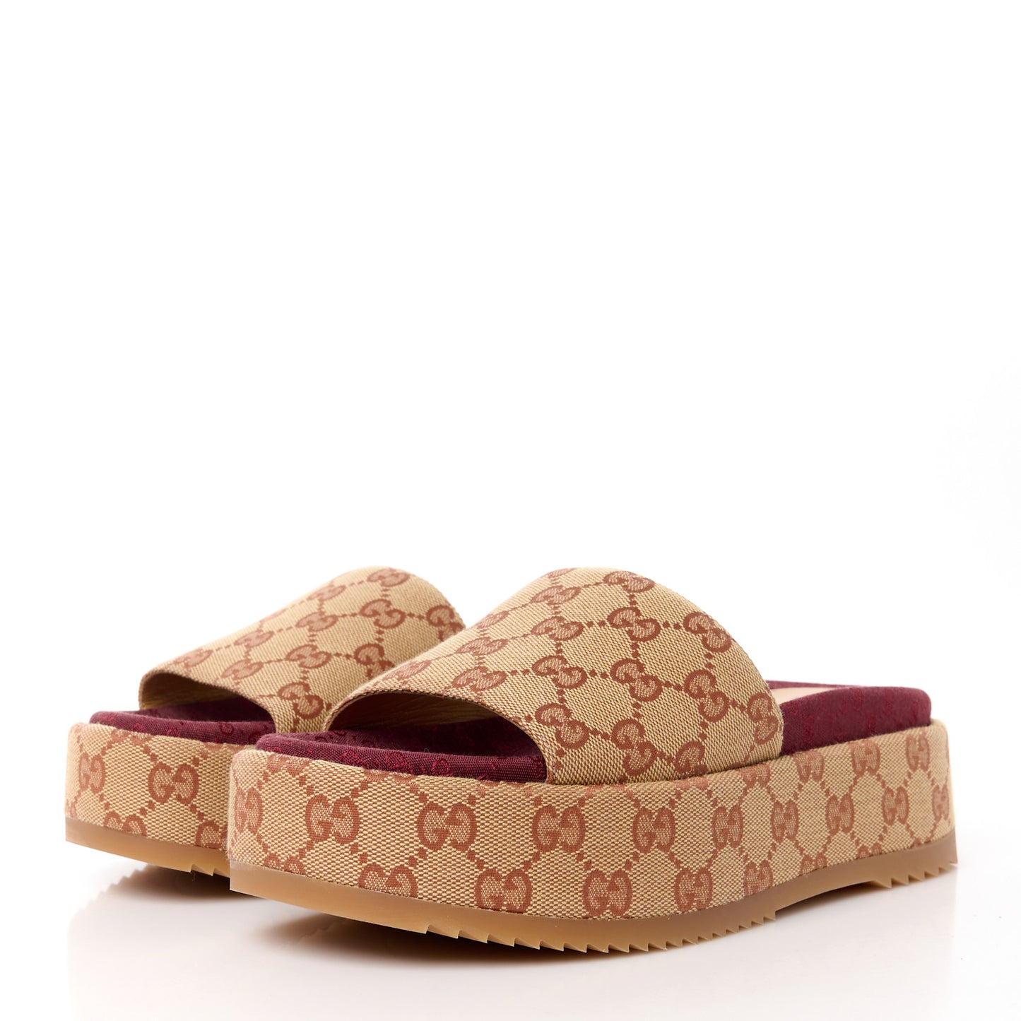Canvas GG Monogram Angelina Platform Slide Sandals 37 Beige Ruggine