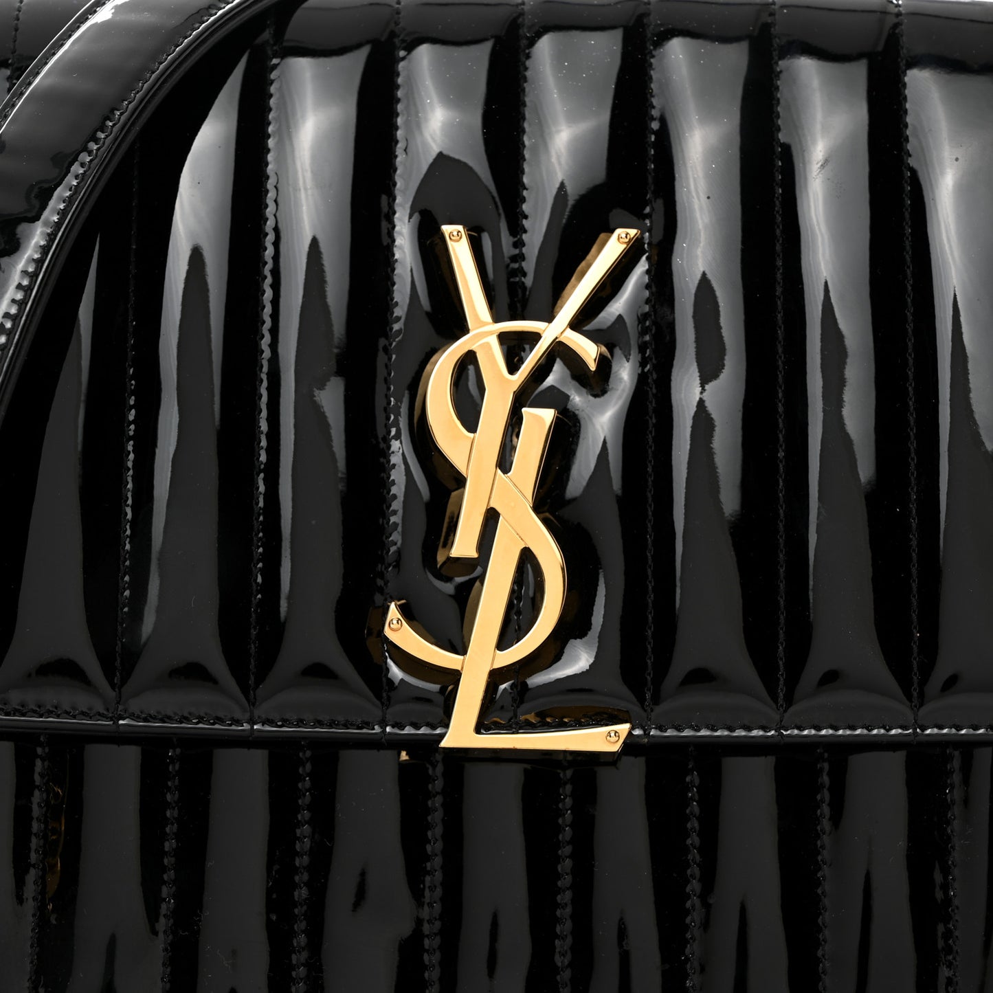 Patent Matelasse Monogram Large Vicky Chain Bag Black