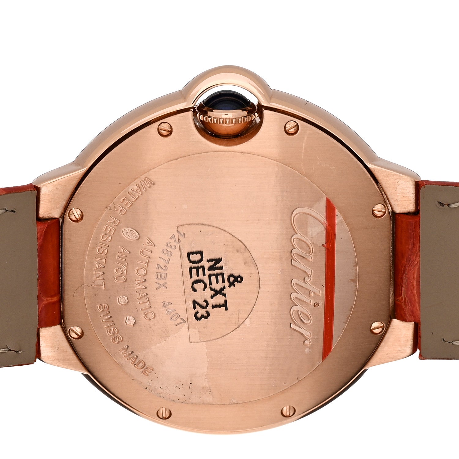 Cartier 18K Pink Gold Alligator 36mm Ballon Bleu De Cartier Automatic Watch Orange 4 of 5