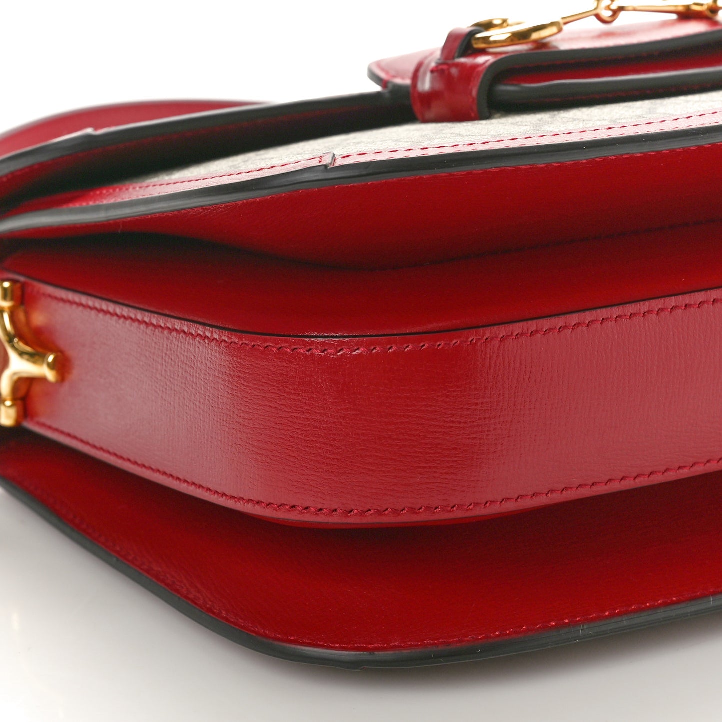GG Supreme Monogram Azalea Calfskin Horsebit 1955 Shoulder Bag Beige Ebony New Cherry Red