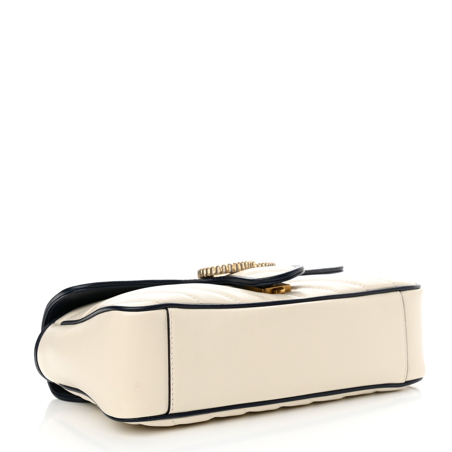 Gucci Vintage Effect Calfskin Matelasse Diagonal Small Torchon GG Marmont Shoulder Bag Mystic White Blue Agata 4 of 11