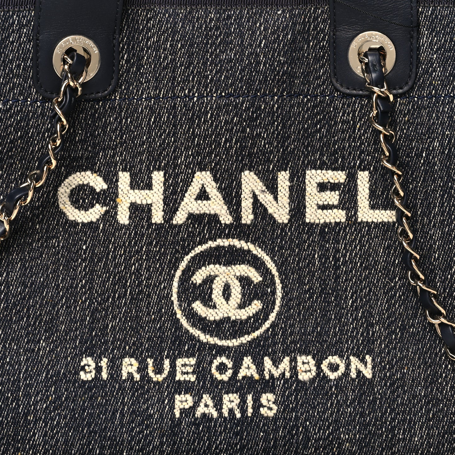 Denim Small Deauville Tote Dark Blue White