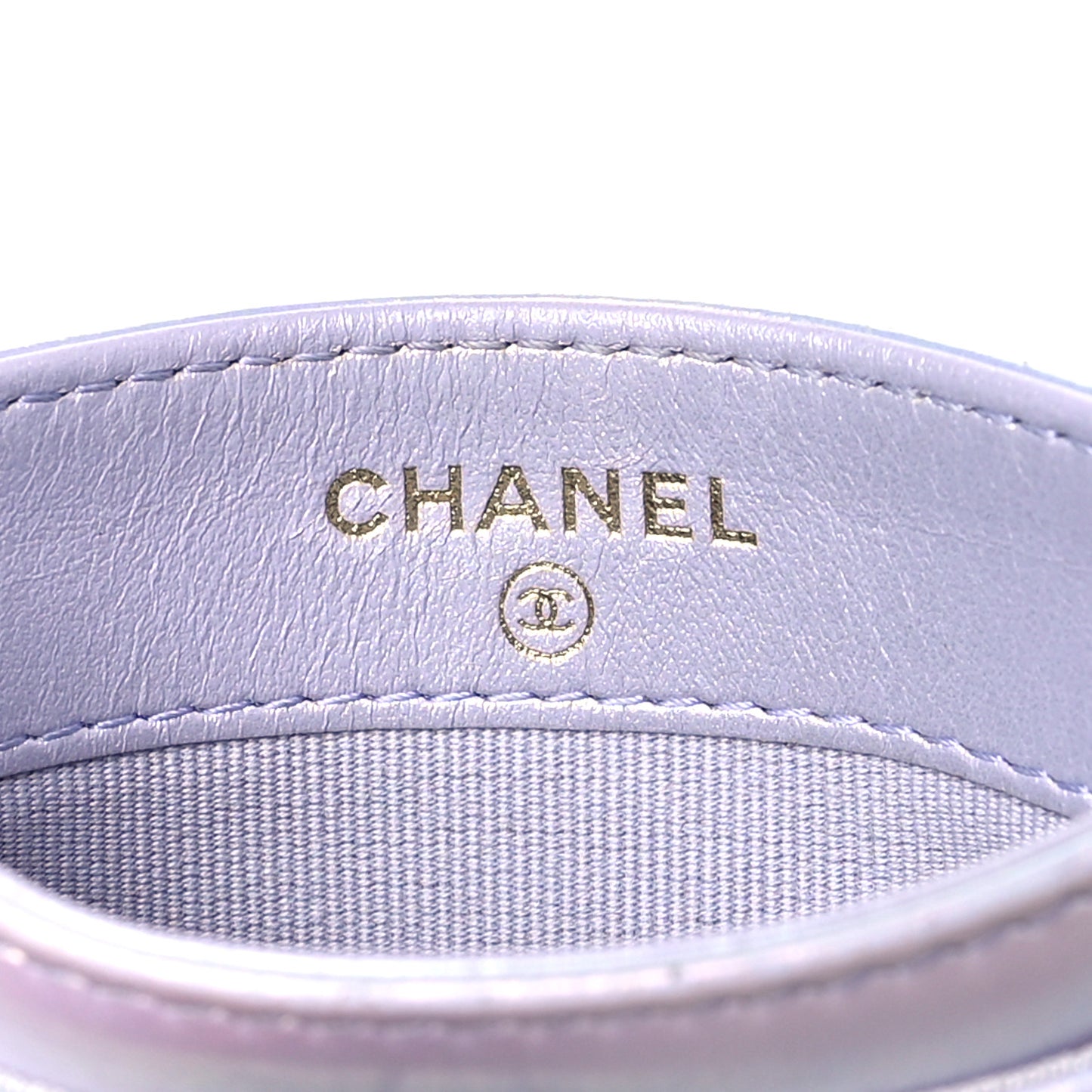 Iridescent Calfskin Quilted Chanel 19 Card Holder Light Purple