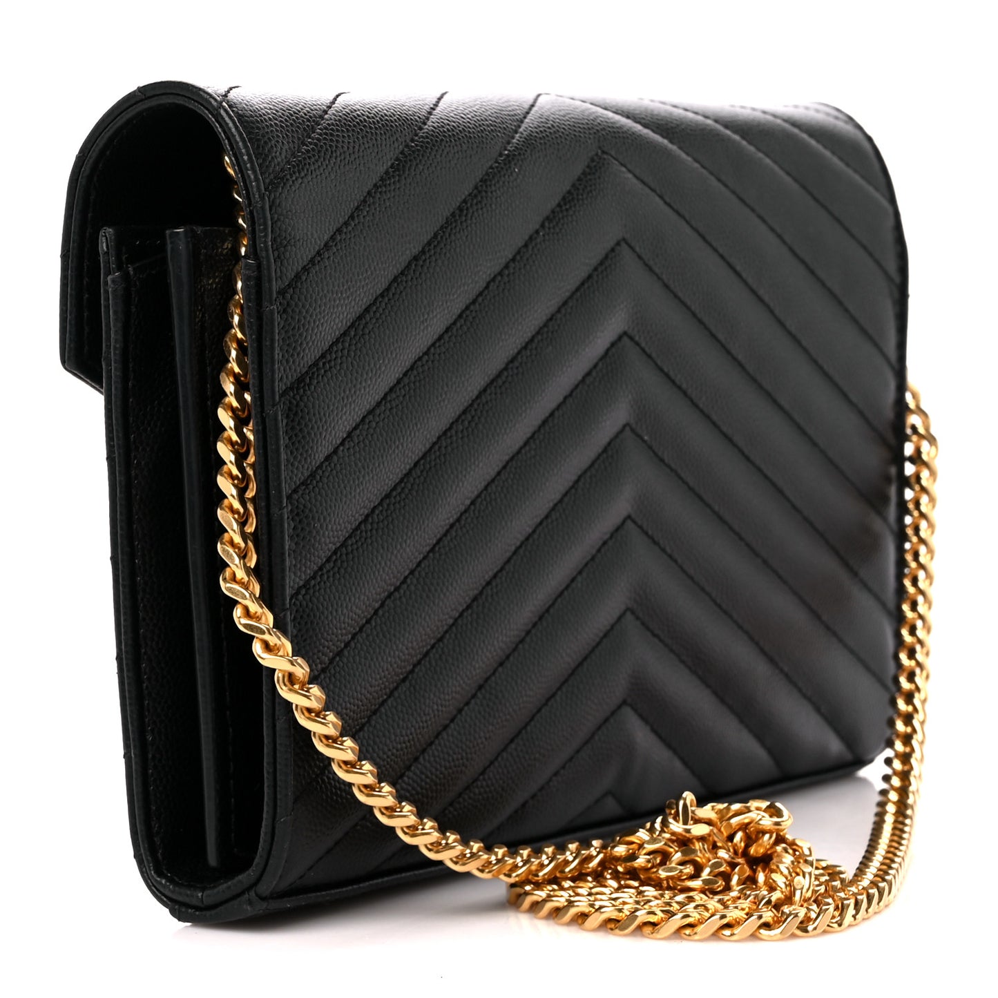 Grain De Poudre Matelasse Chevron Monogram Chain Wallet Black