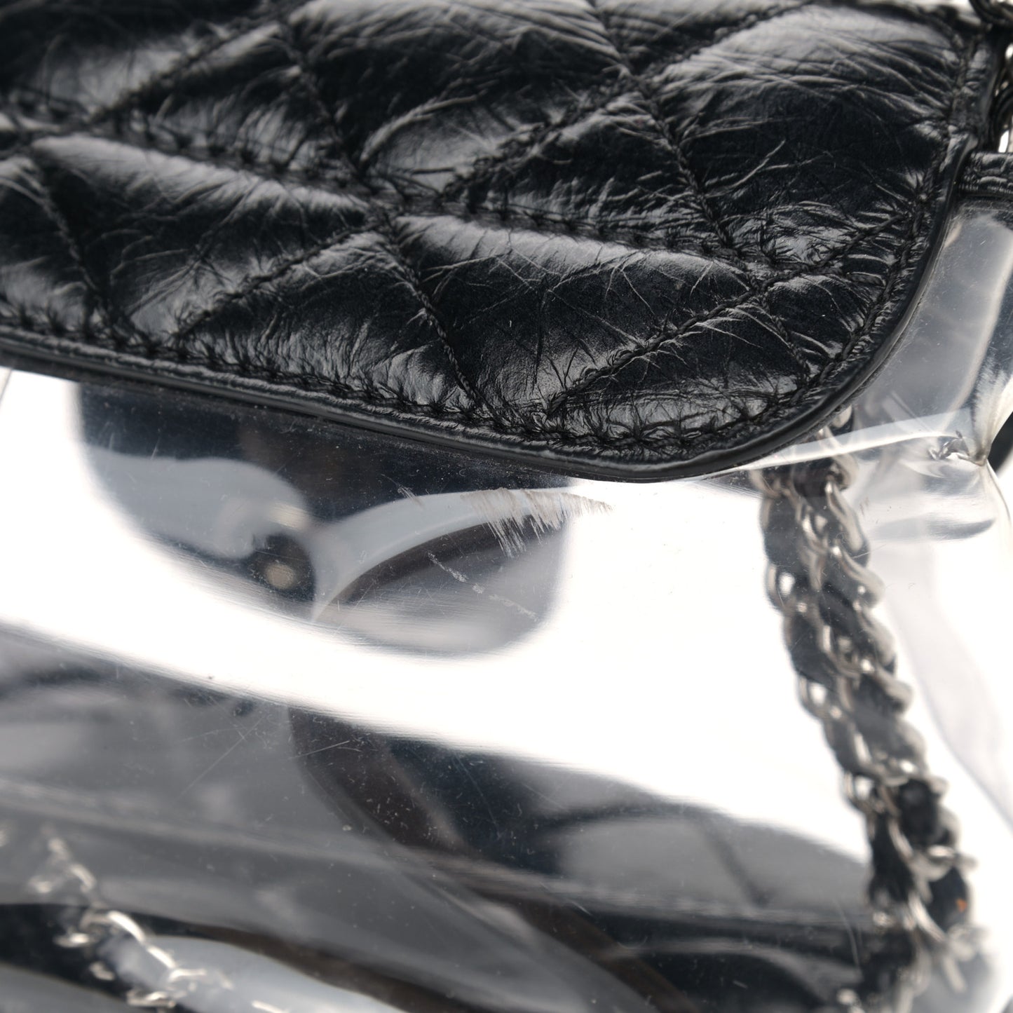 Crumpled Calfskin PVC Quilted Flap Black
