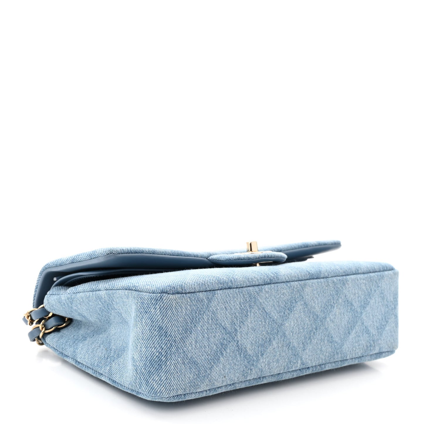 Printed Denim Quilted Medium Double Flap Light Blue
