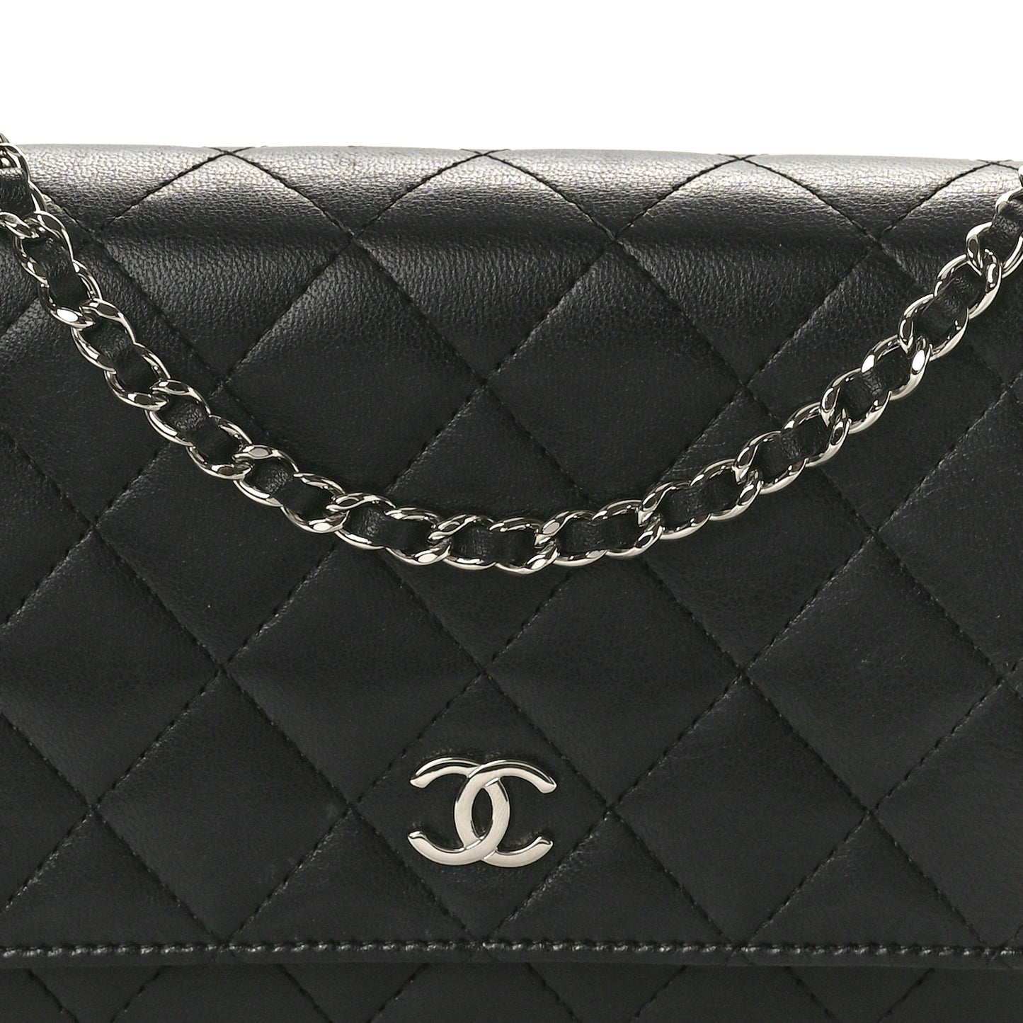 Lambskin Quilted Wallet On Chain WOC Black
