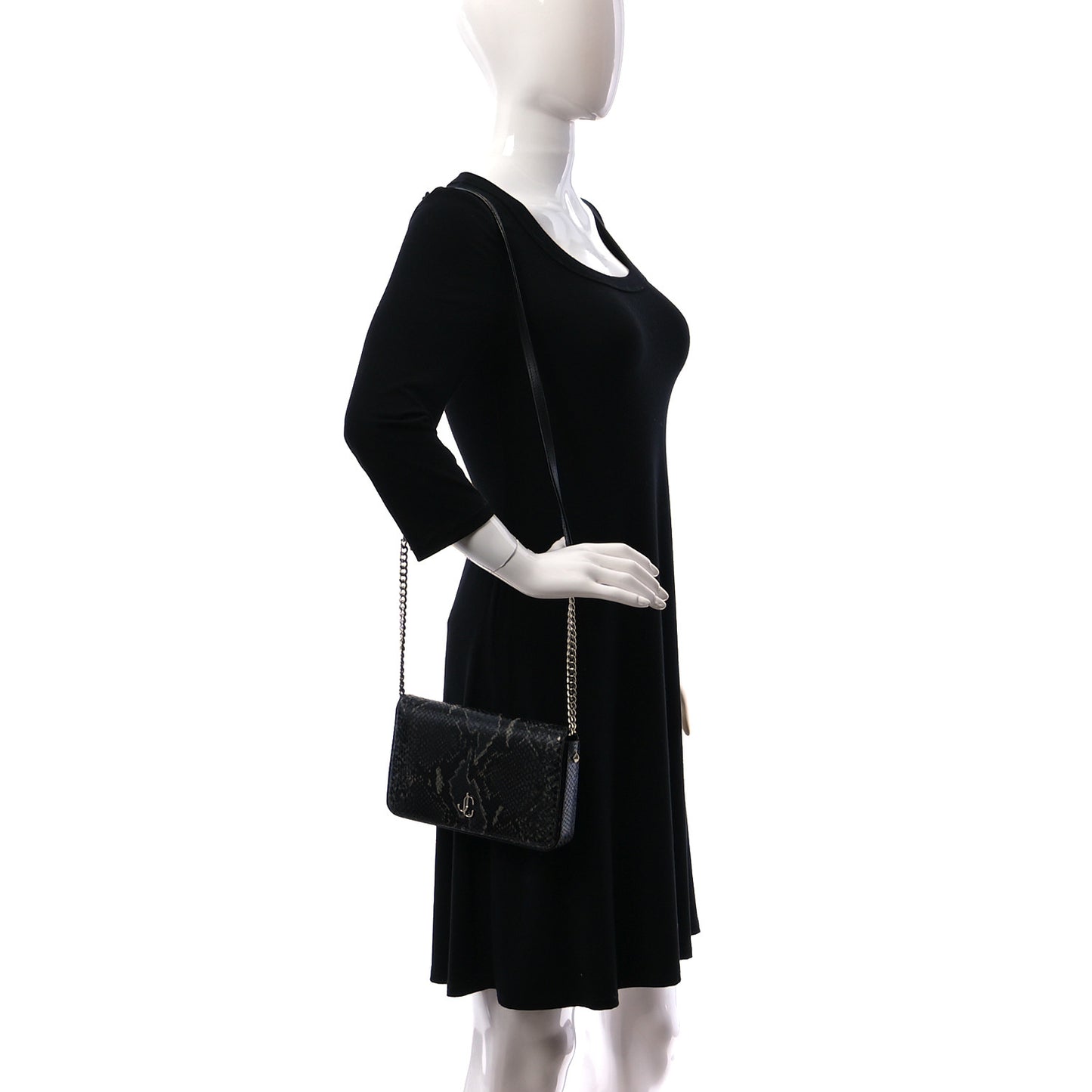 Elaphe Snakeskin Printed Wallet on Chain Anthracite