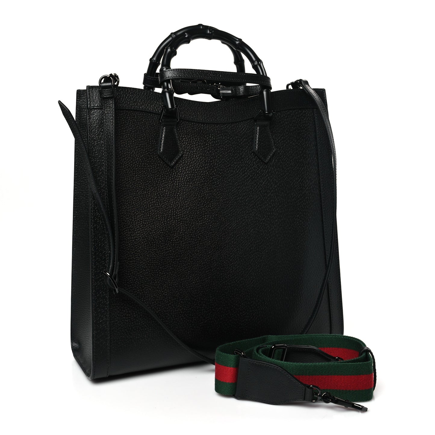 Textured Dollar Calfskin Web Monochrome Large Diana Tote Bag Black
