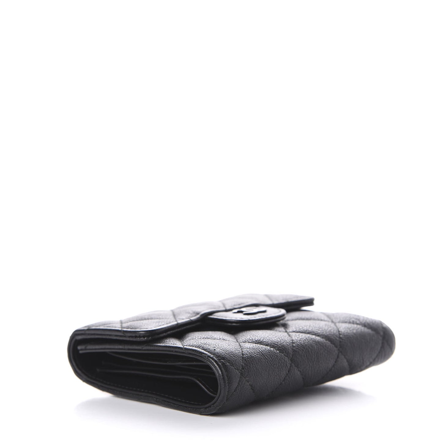 Calfskin Quilted Compact Flap Wallet So Black
