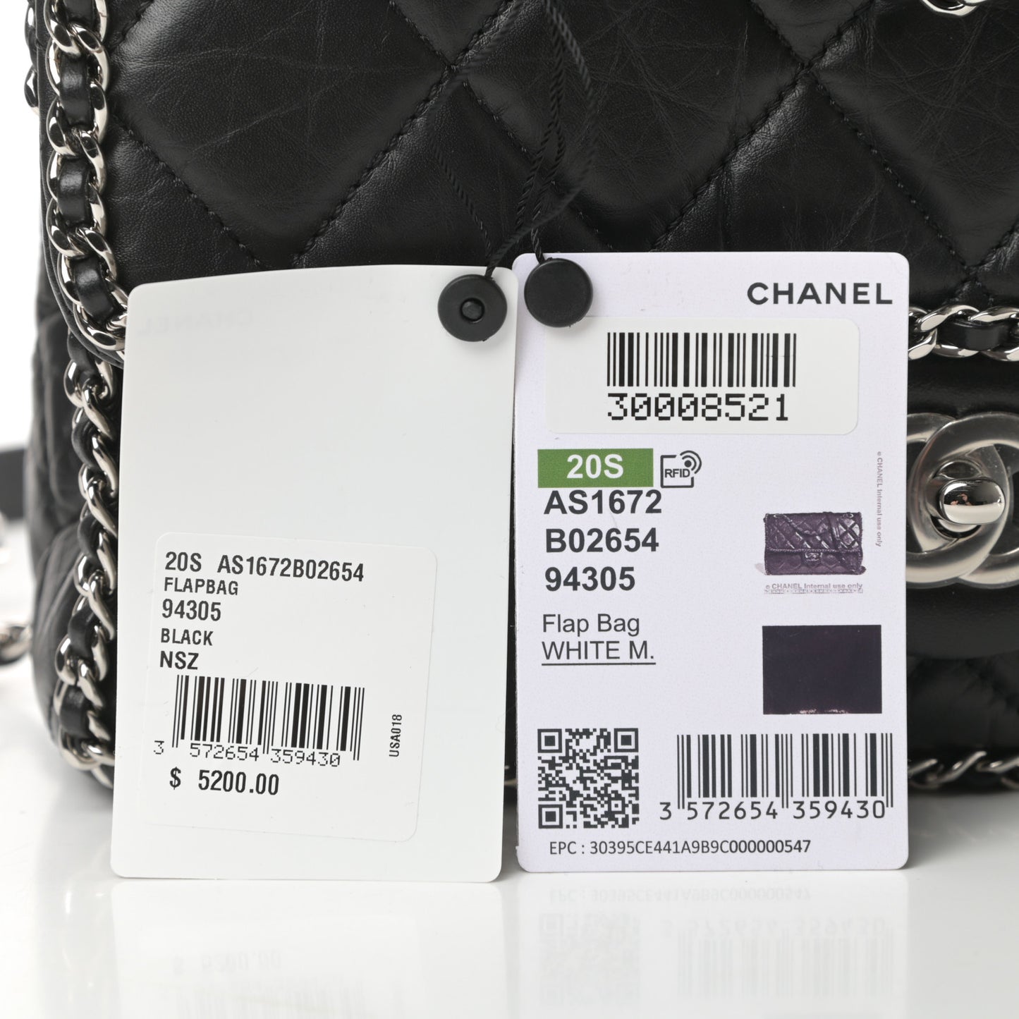 Crumpled Calfskin Medium Chain All Over Flap Black