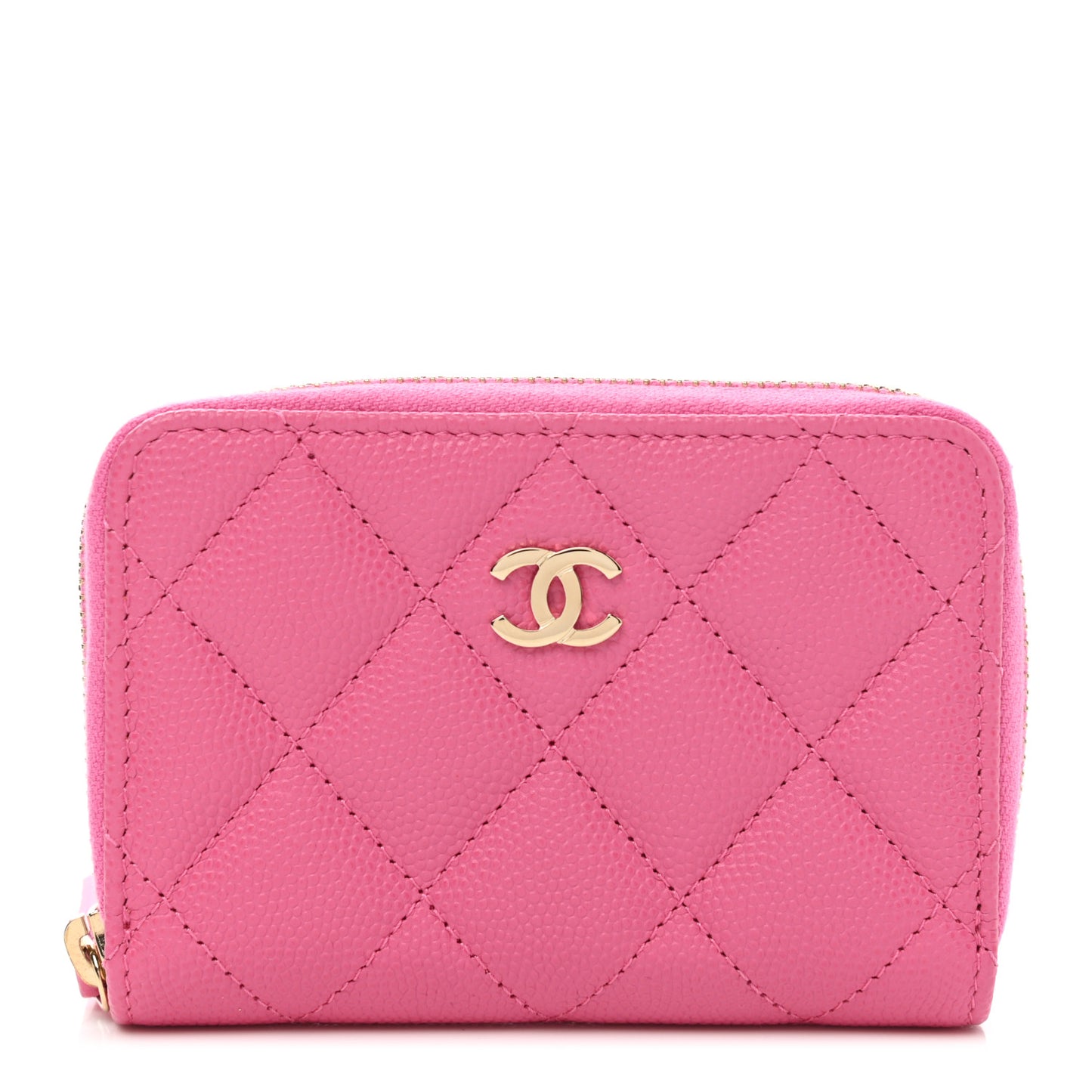 Caviar Quilted Zip Coin Purse Pink