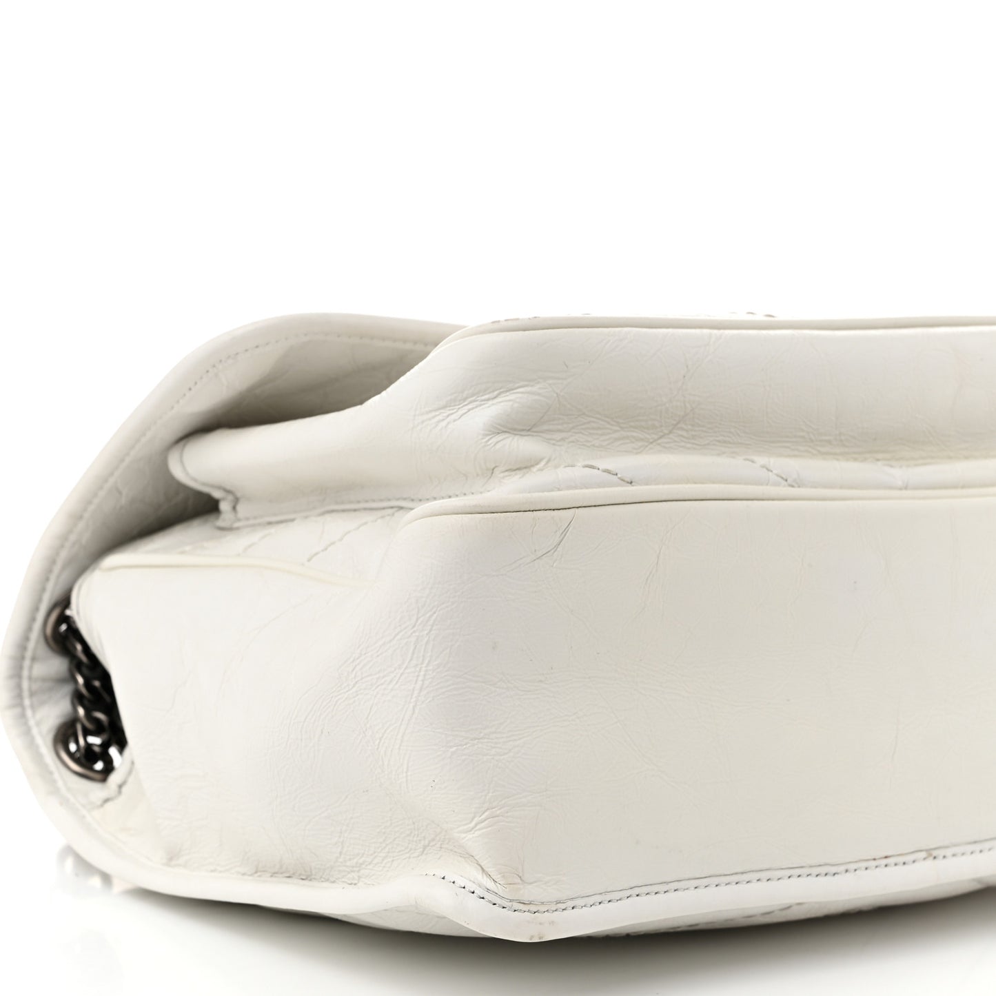 Crinkled Calfskin Matelasse Monogram Medium Niki Chain Satchel Ivory