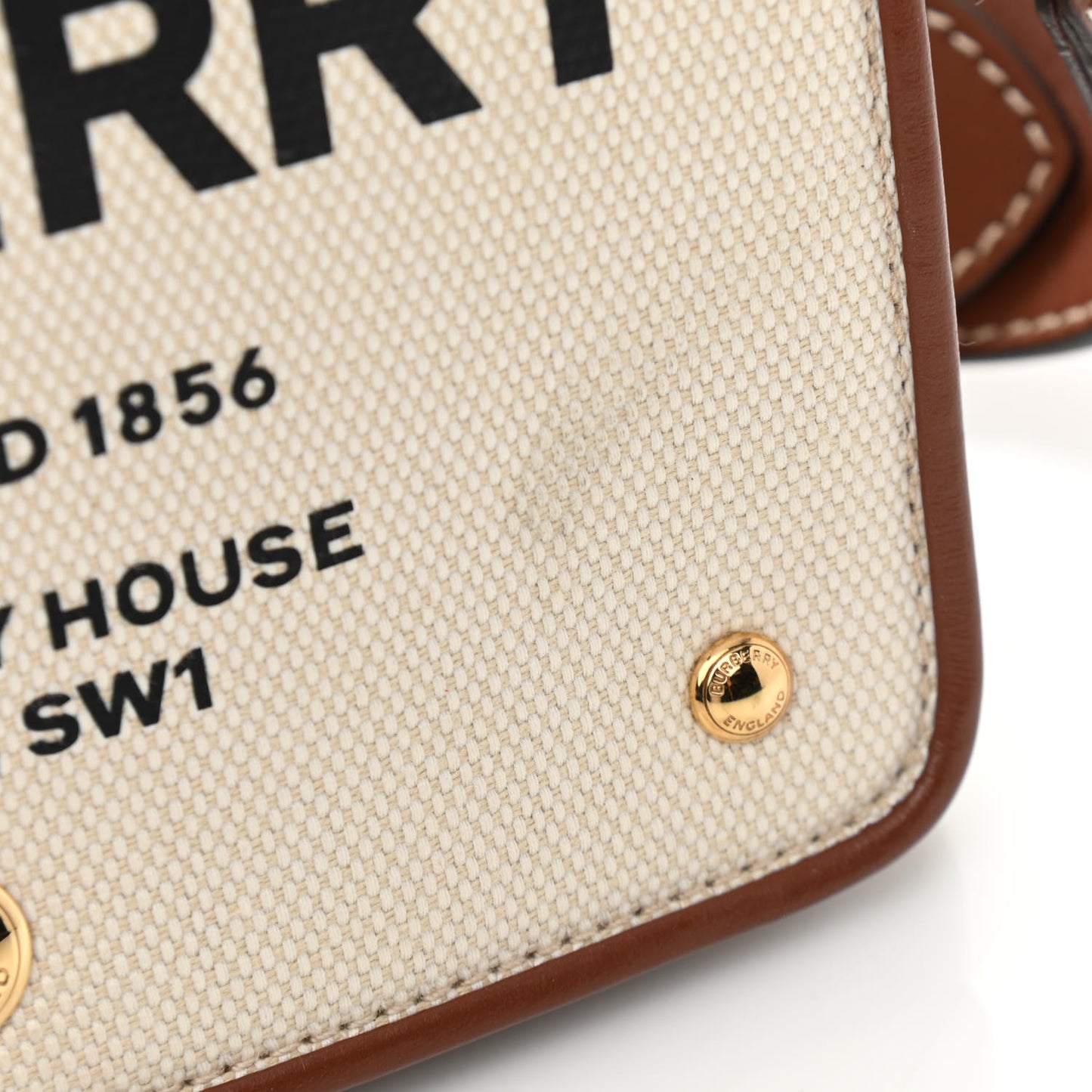 Calfskin Canvas Horseferry Print Hackberry Crossbody Bag Natural Tan