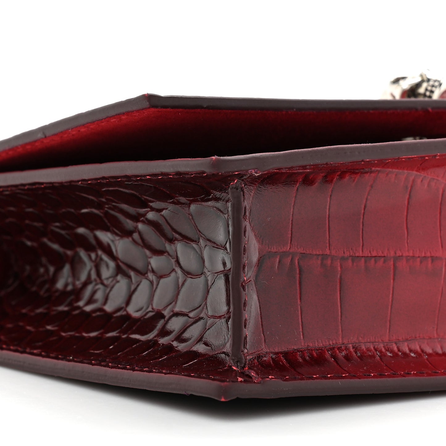 Calfskin Crocodile Embossed Skull Mini Crossbody Bag Red