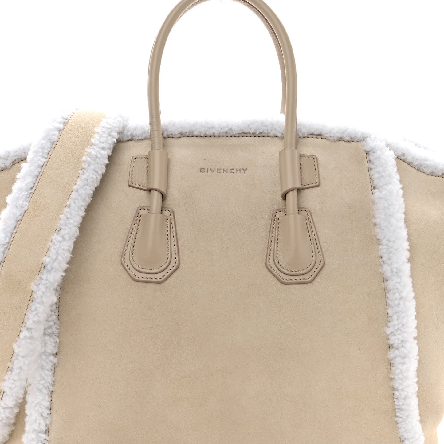 Suede Shearling Small Antigona Natural Beige