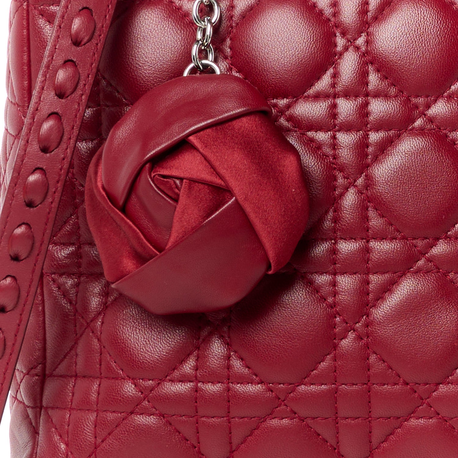 Christian Dior Lambskin Cannage Bow Medium Lady Dior Burgundy 9 of 11