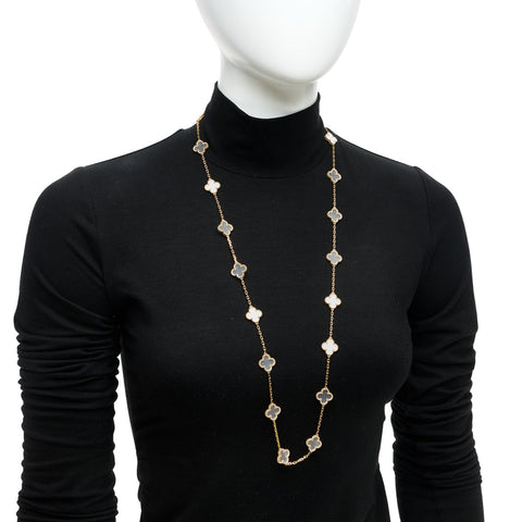 18K Yellow Gold Rock Crystal 20 Motifs Vintage Alhambra Necklace