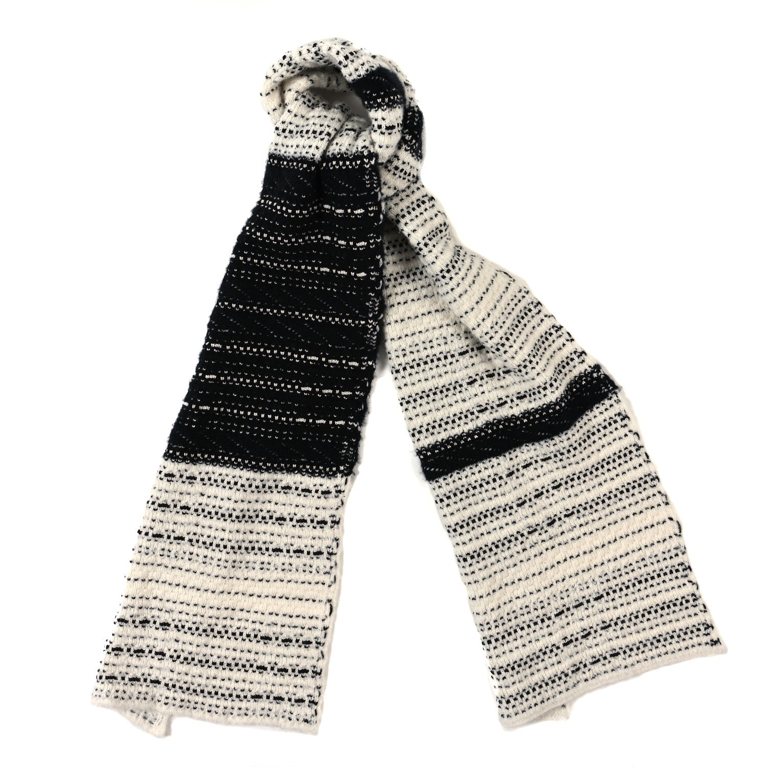 Chanel Wool Cashmere Silk Knit CC Scarf Black White 1633433