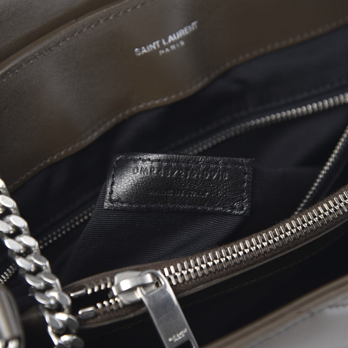 Calfskin Y Quilted Monogram Medium Loulou Chain Satchel Kaki Fonce