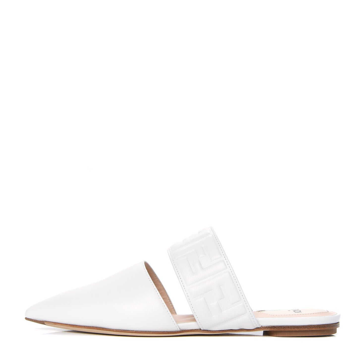 Vitello FF Embossed Buckle Flat Mules 37 Snow
