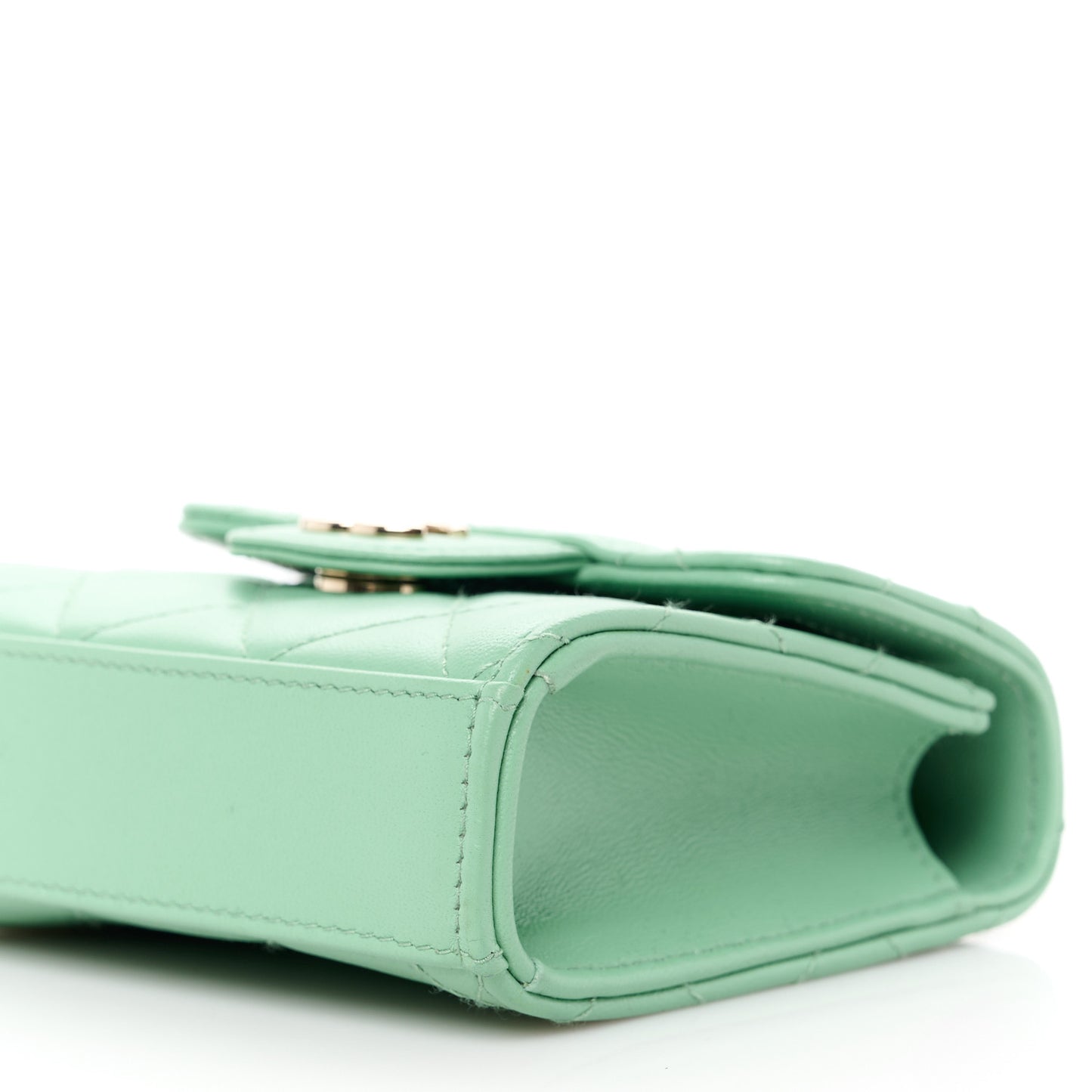 Lambskin Quilted Top Handle Flap Clutch With Chain Light Green
