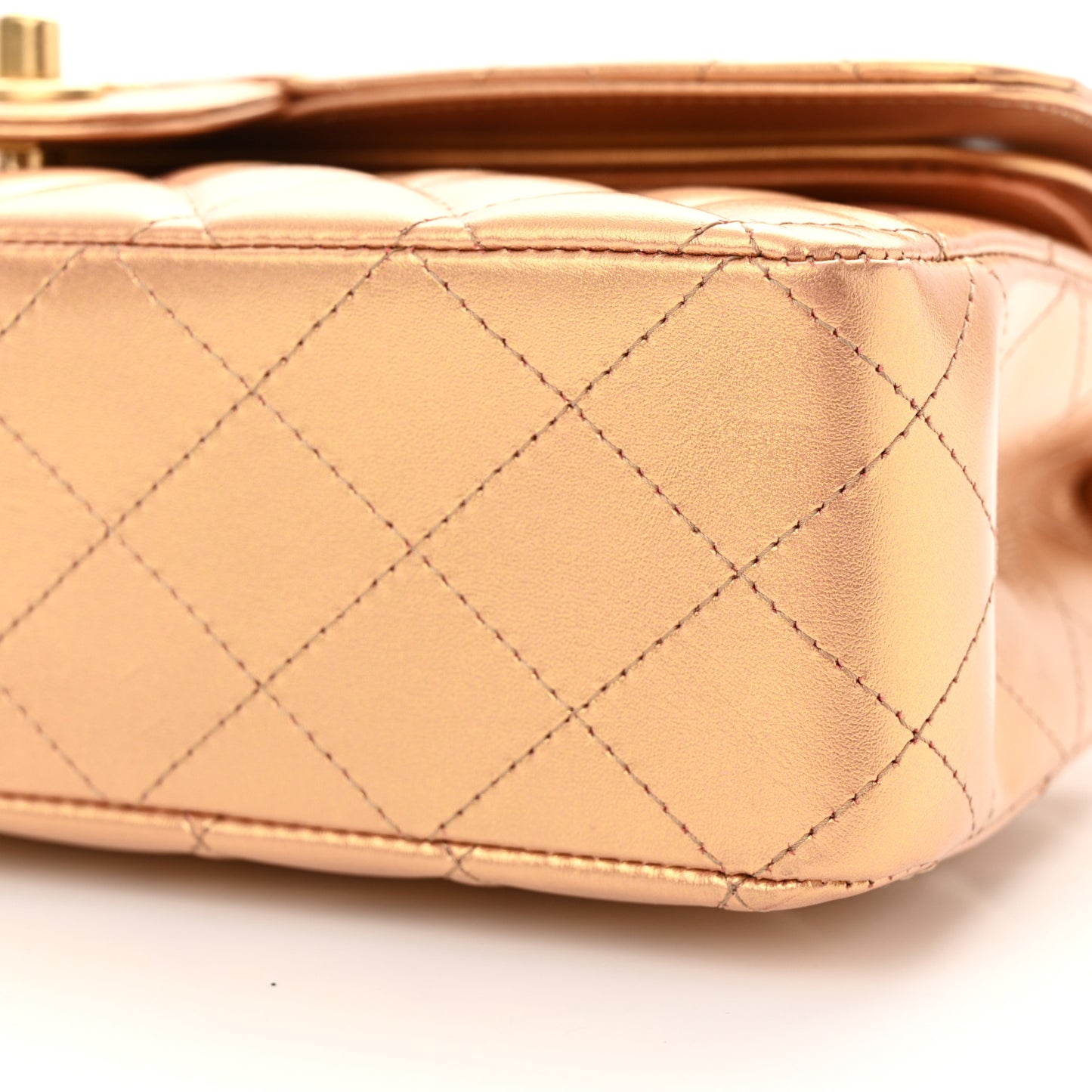 Metallic Lambskin Quilted Medium Double Flap Golden