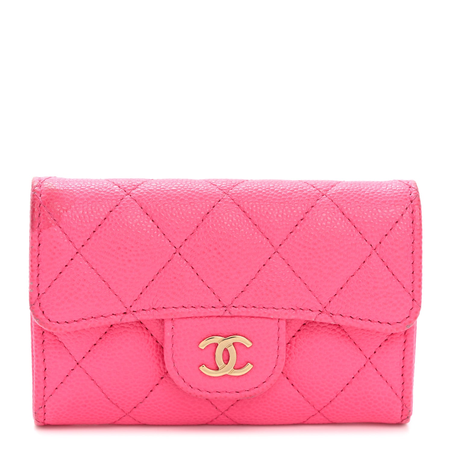 CHANEL ピンクレザーケース Chanel Caviar Quilted Flap Card Holder Wallet Fuchsia 1605218