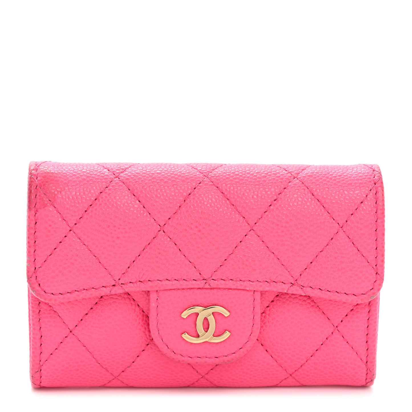 Caviar Quilted Flap Card Holder Wallet Fuchsia