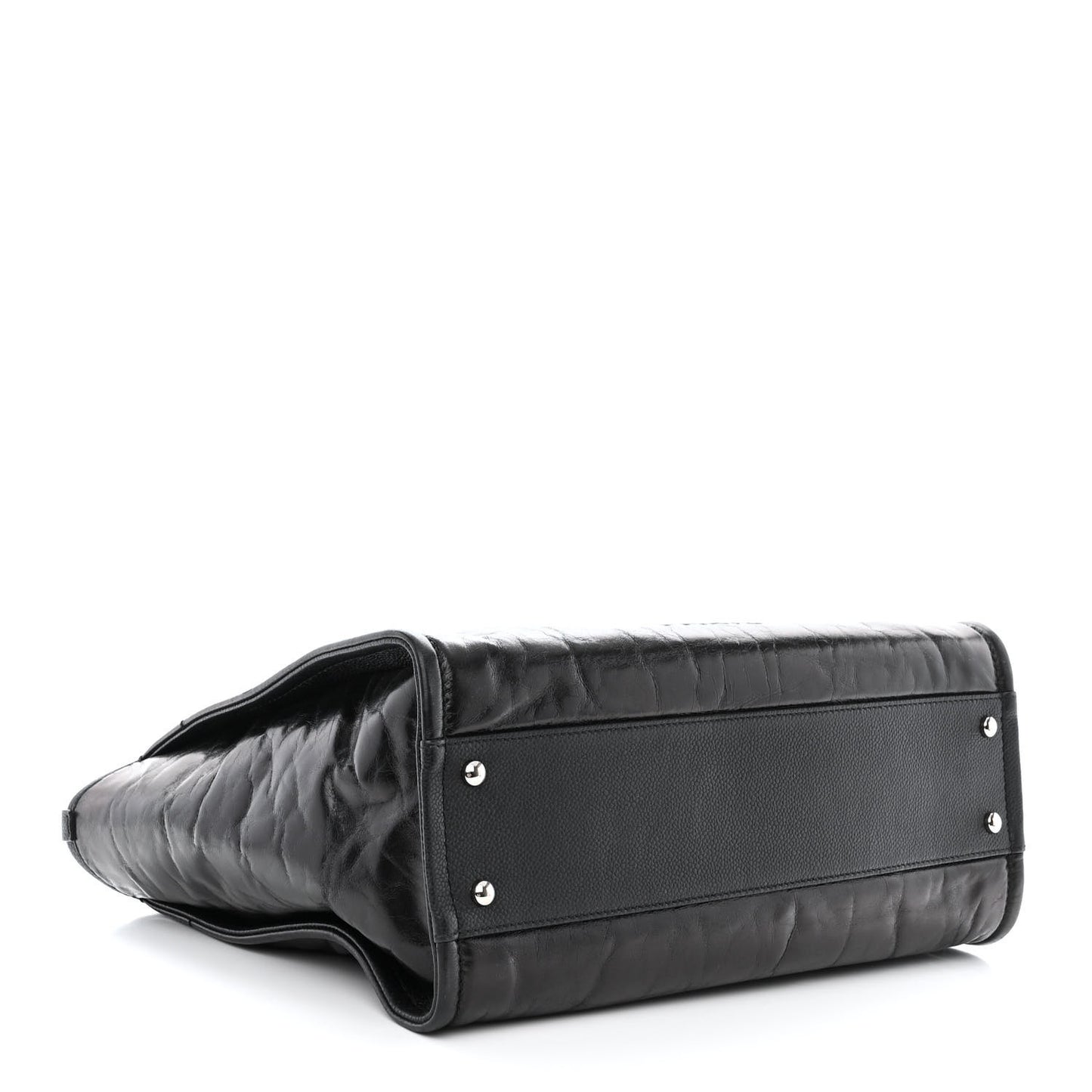 Glazed Calfskin Small Deauville Tote Black