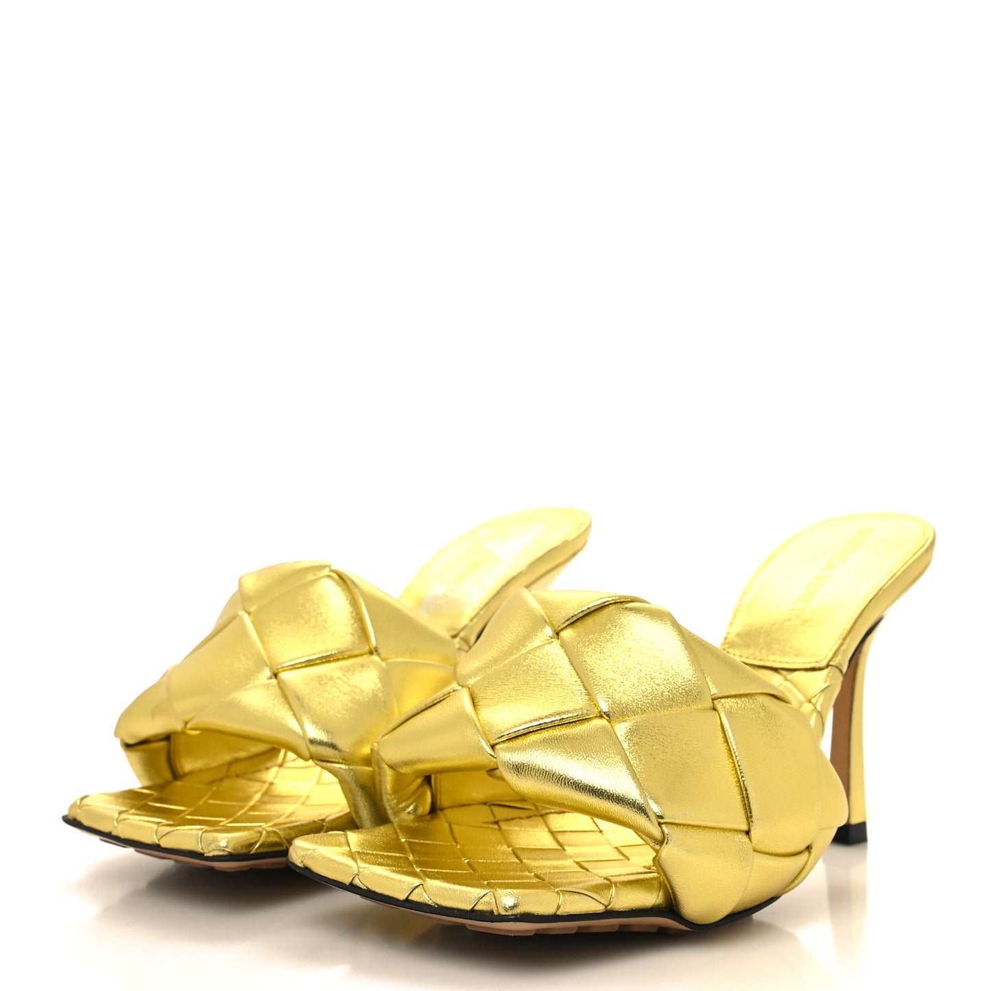Metallic Nappa Maxi Reflection Weave Lido 90mm Mule Sandals 36 Gold