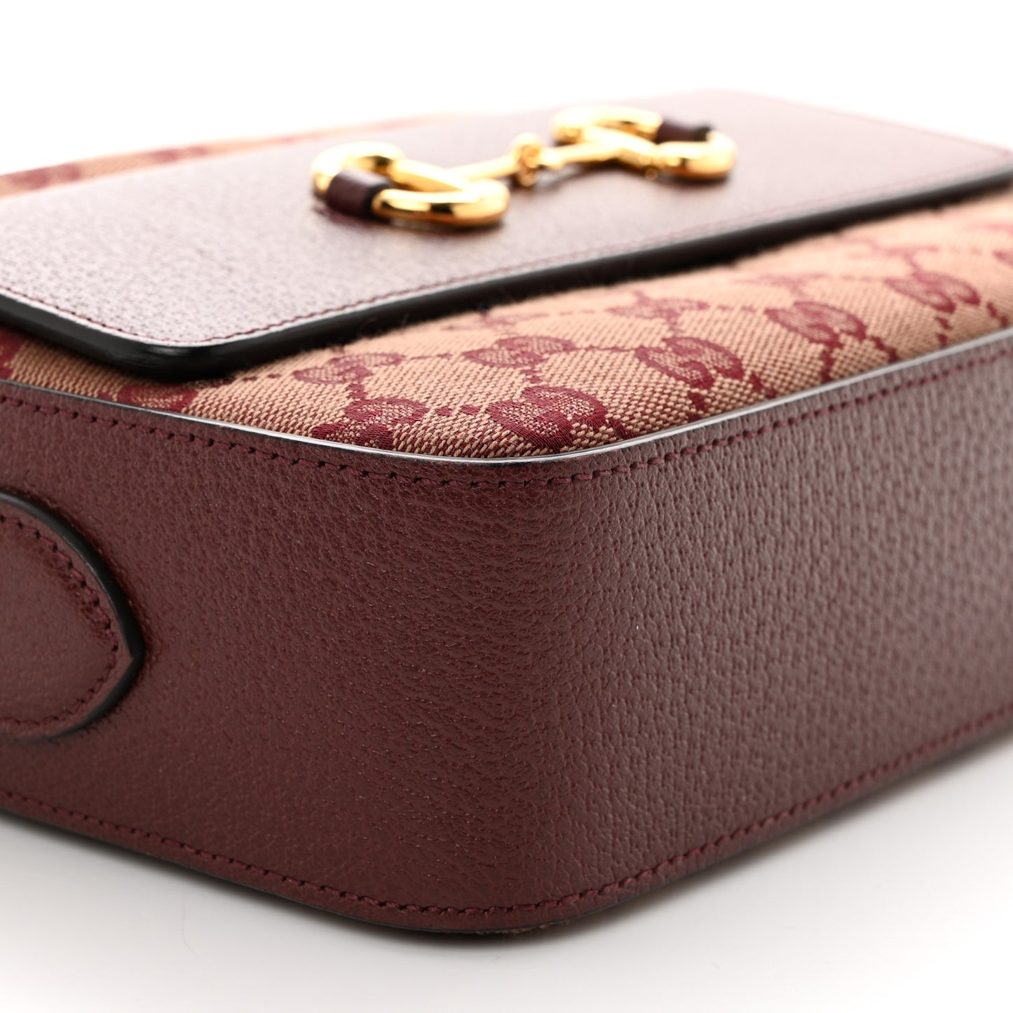 Monogram Textured Dollar Calfskin Small Horsebit 1955 Shoulder Bag Sahara Rubino Chardonnay