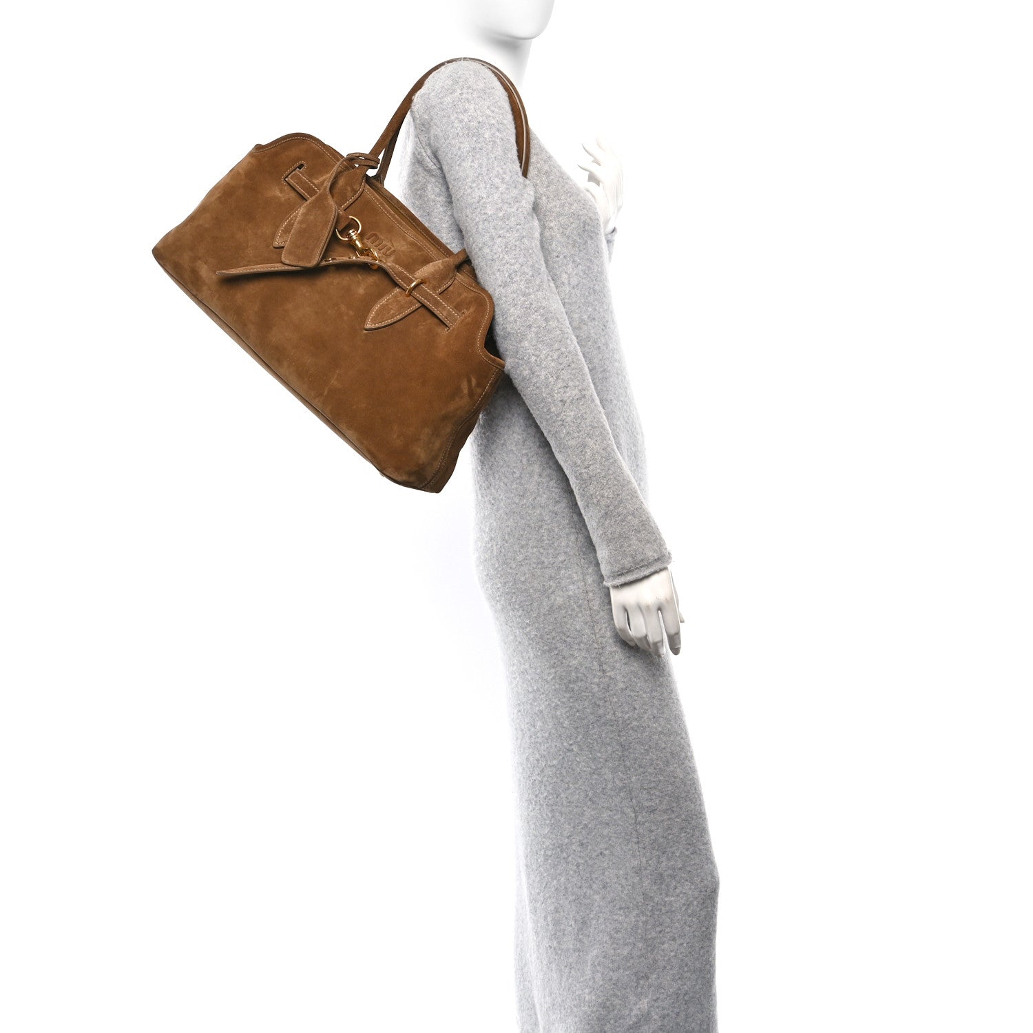 Miu Miu Camoscio Large Aventure Bag Olive Green 2 of 9