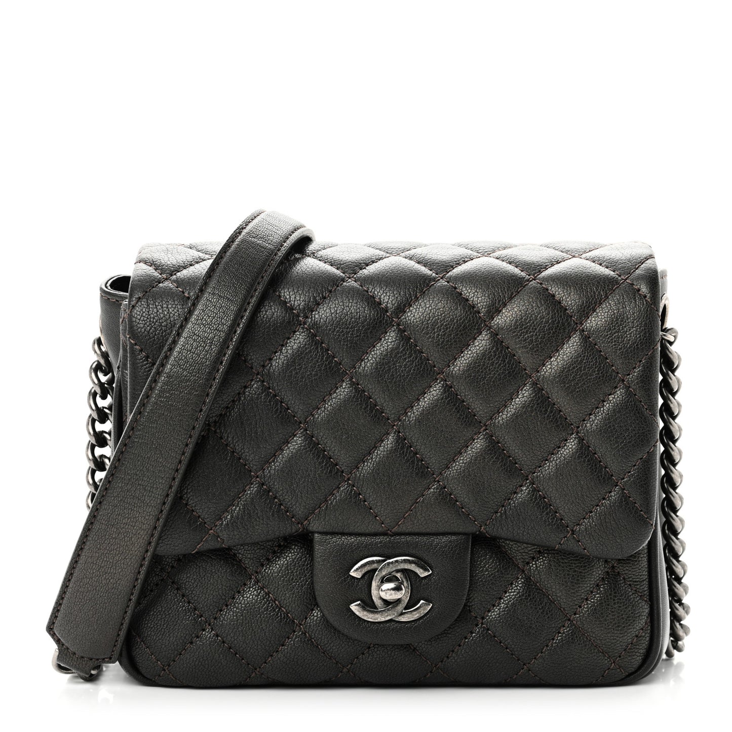 Metallic Goatskin Quilted Small Rock In Rome Flap Bronze