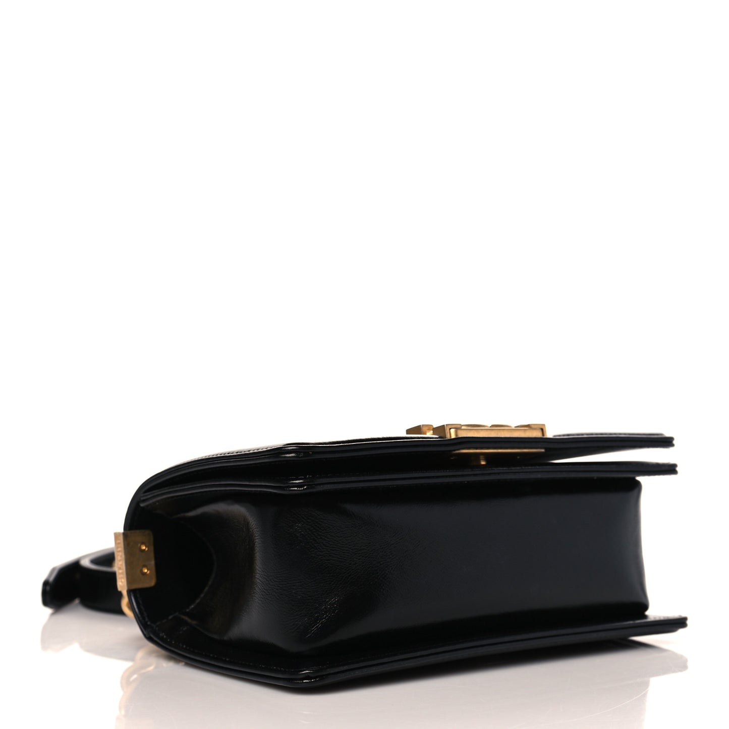 Metallic Glazed Calfskin Medium Boy Flap Black Gold