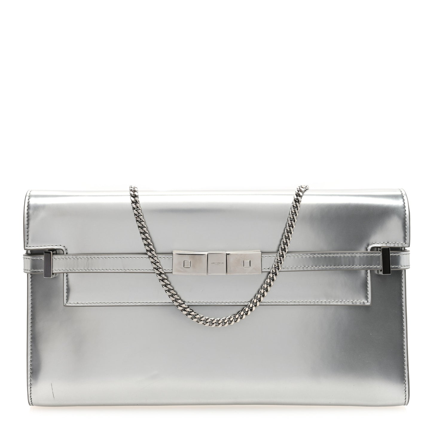 Metallic Calfskin Manhattan Chain Clutch Metal Argento
