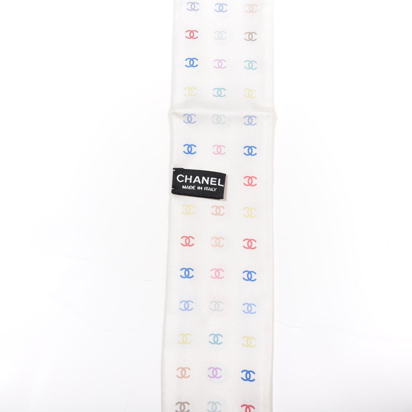 Silk Polka Dot CC Slim Bandeau Scarf Ivory Multicolor