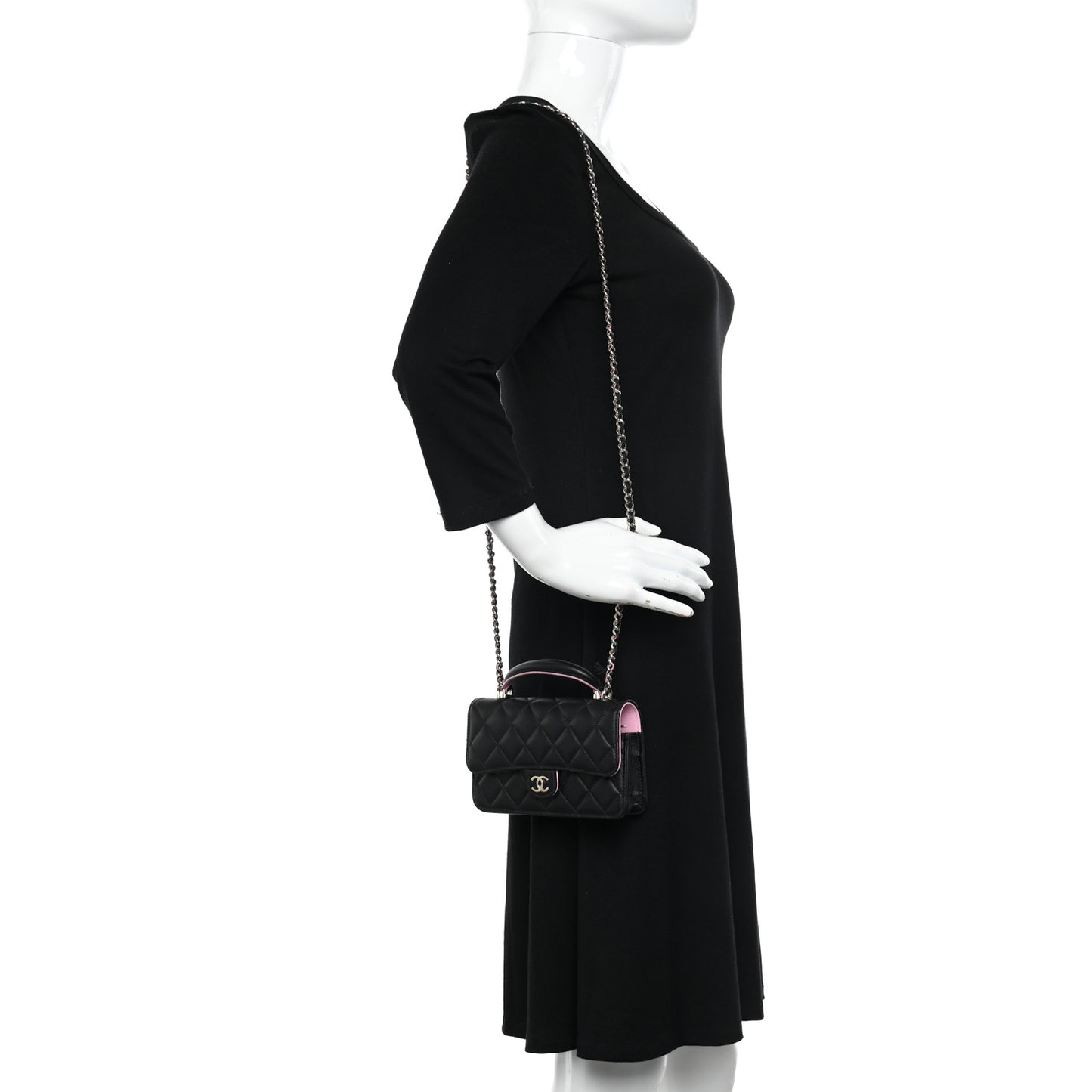 Lambskin Quilted Flap Phone Holder With Chain Black Lilac