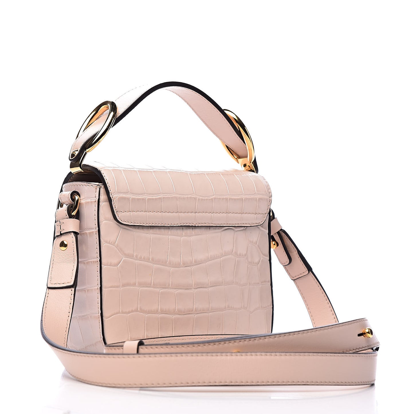 Calfskin Crocodile Embossed Mini C Double Carry Cement Pink
