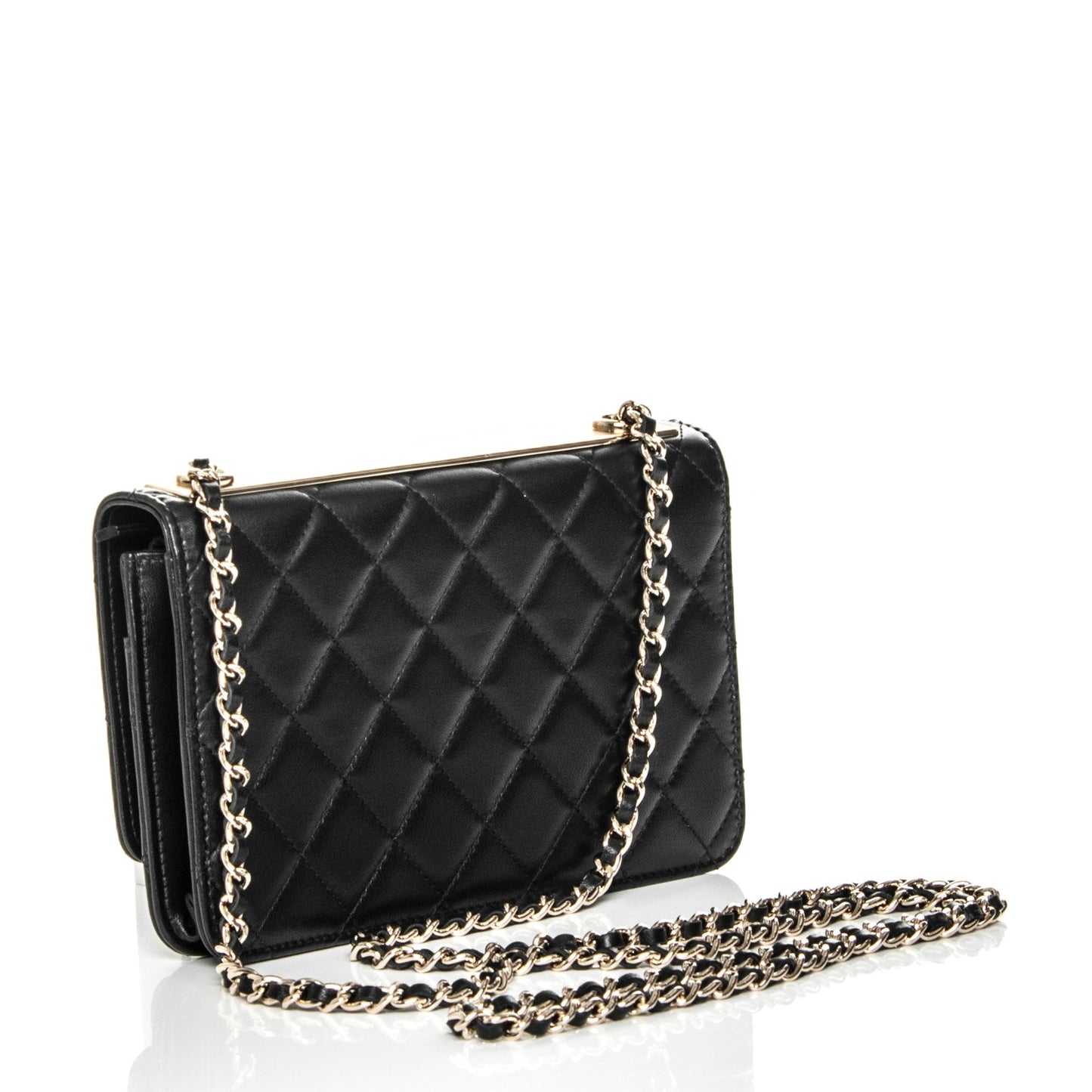 Lambskin Quilted Trendy CC Wallet On Chain WOC Black
