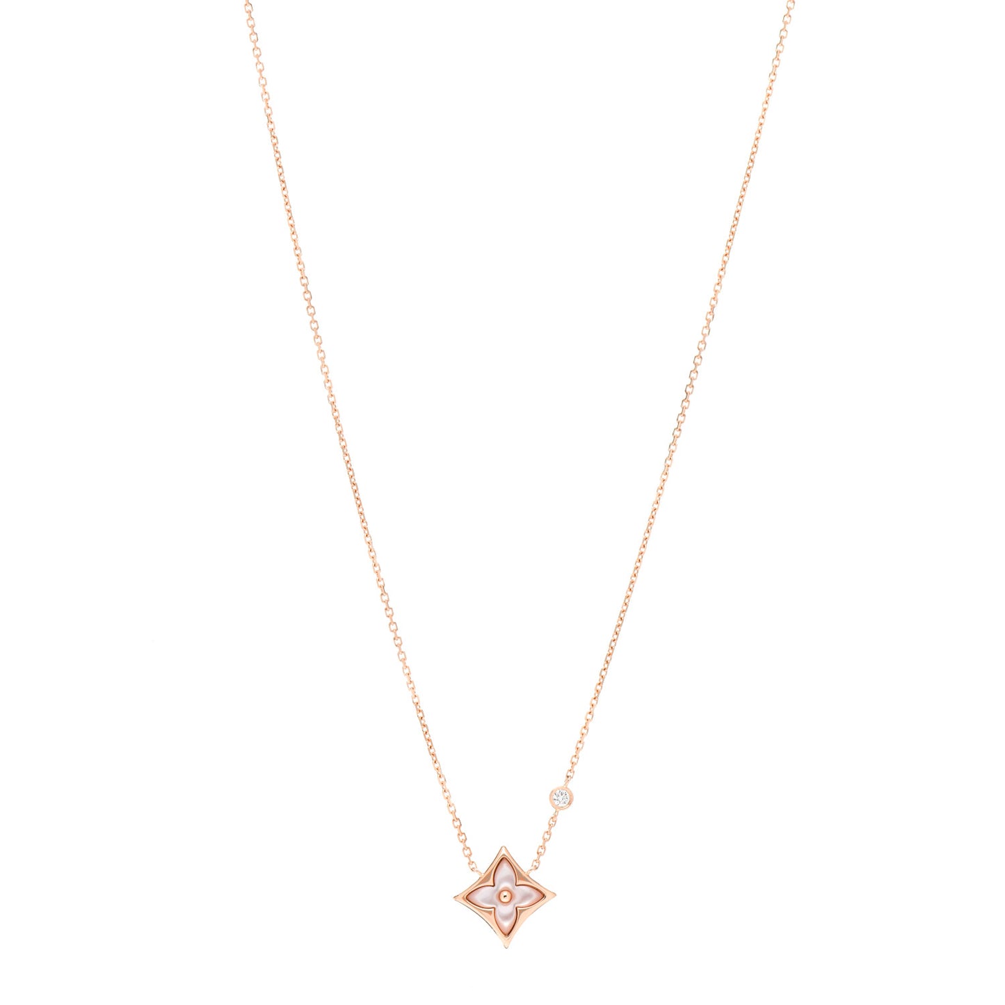 18K Pink Gold Diamond Pink Mother of Pearl Color Blossom BB Star Pendant Necklace