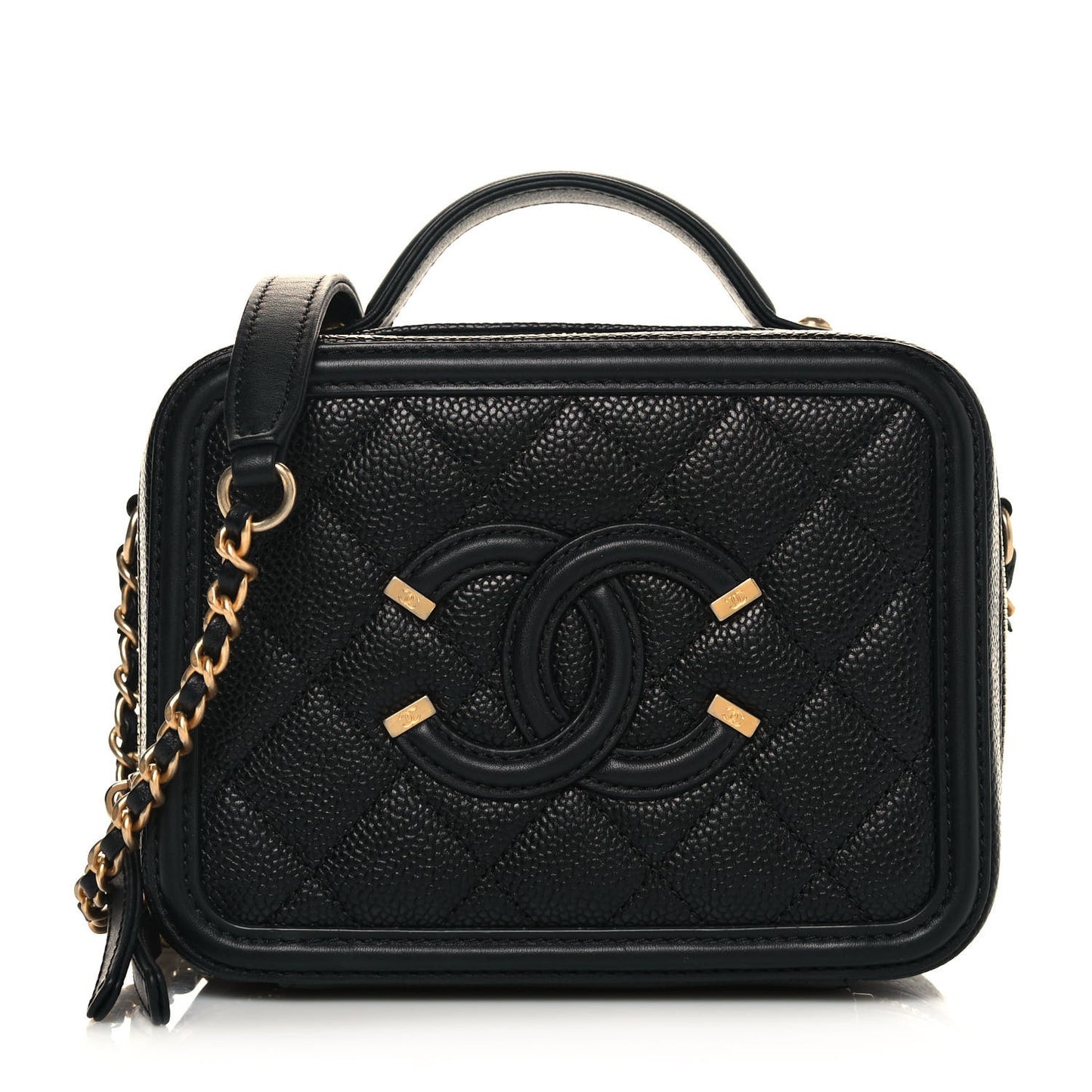 Caviar Quilted Small CC Filigree Vanity Case Black