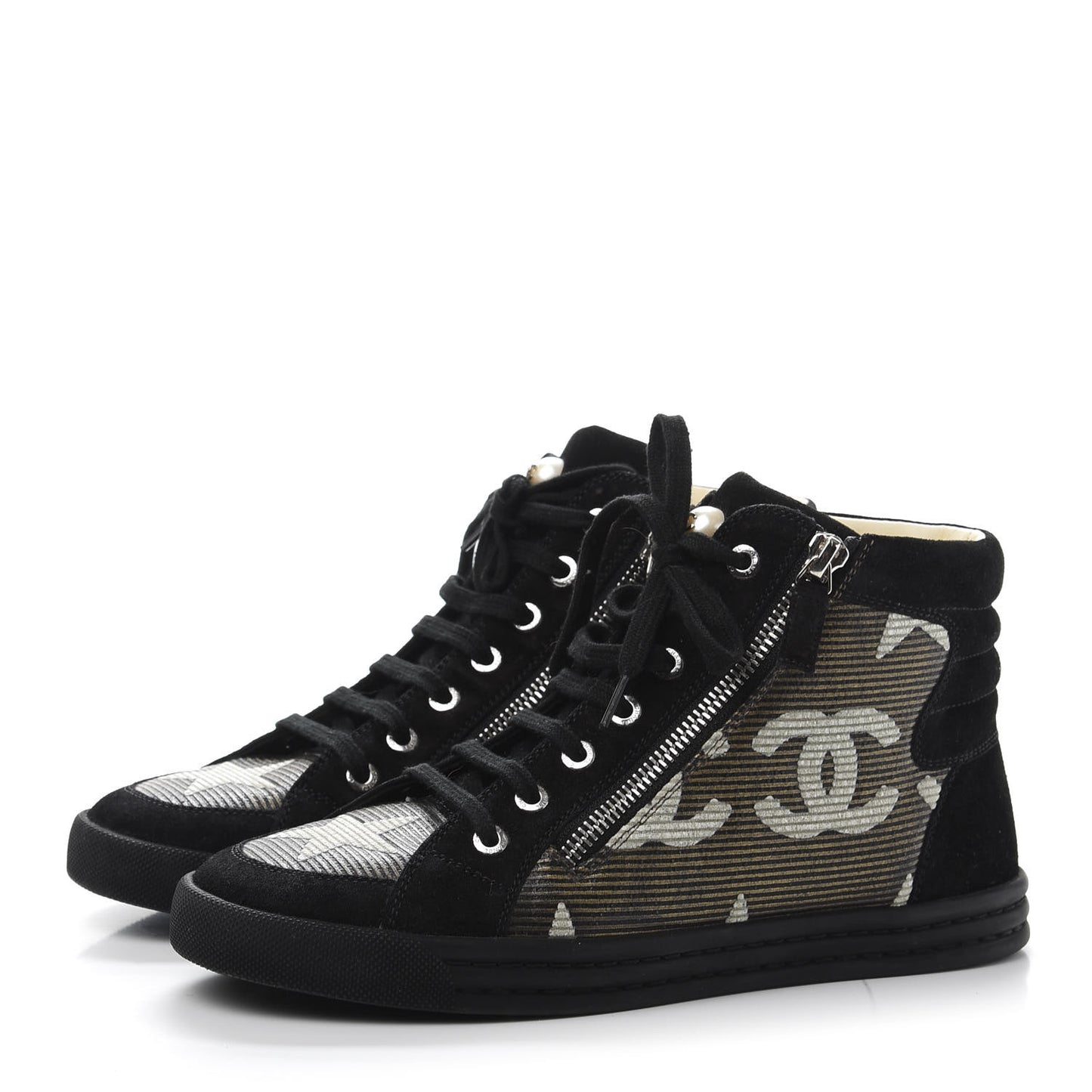 Canvas Suede CC Star Zipped High Top Sneakers 37 Black