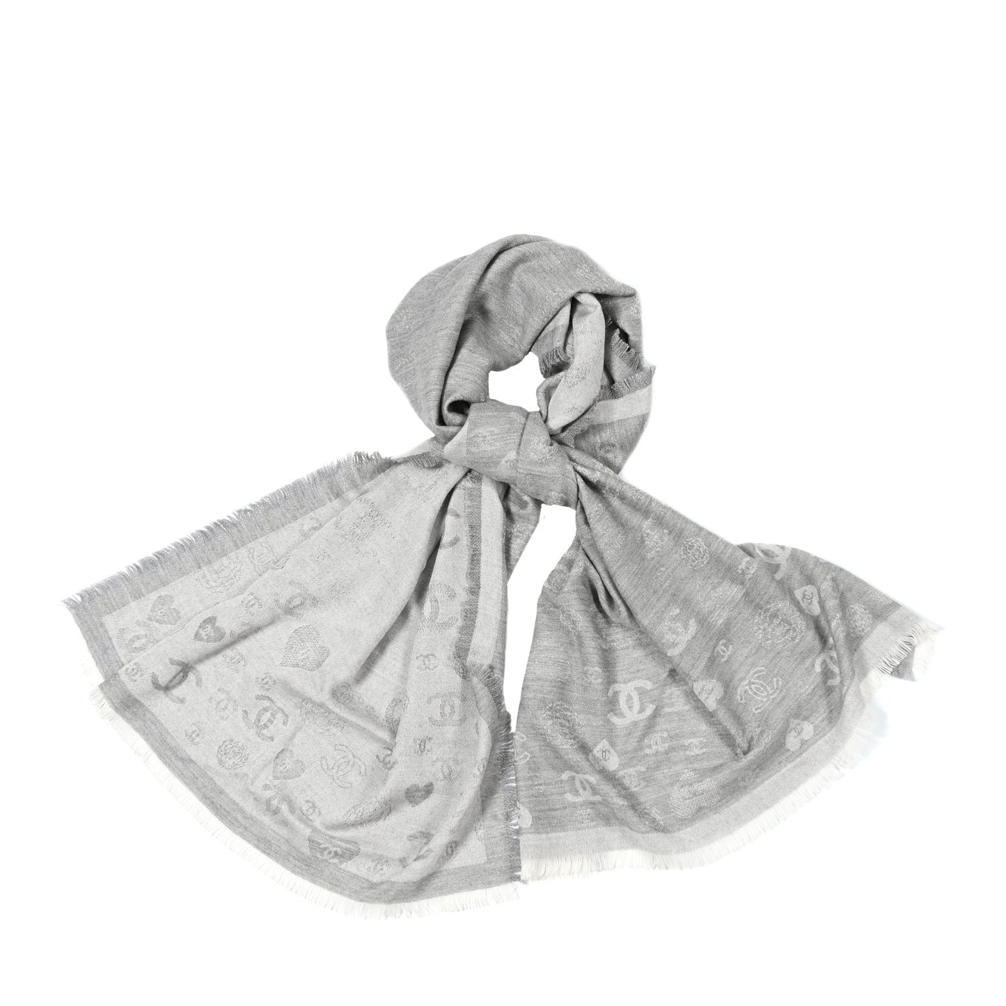 Cashmere Silk CC Heart Scarf Grey