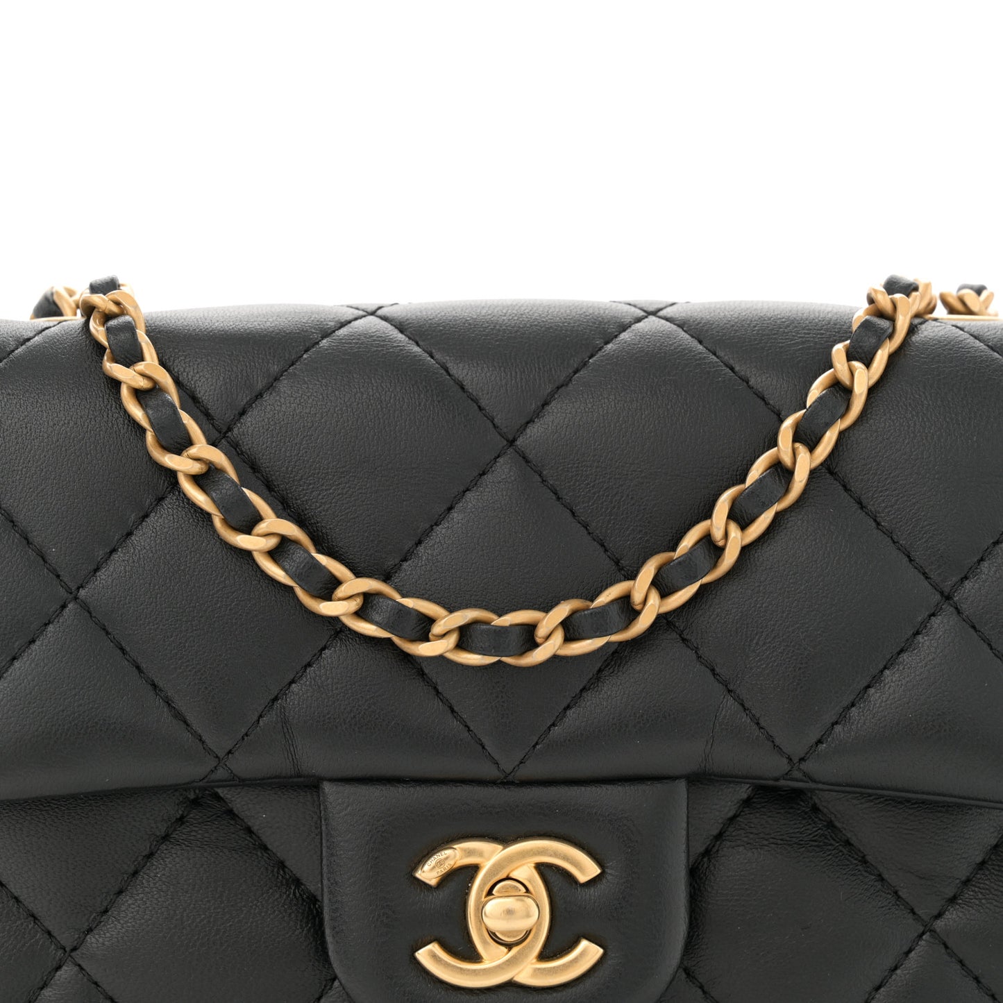 Lambskin Quilted Mini Heart Charms Flap Black