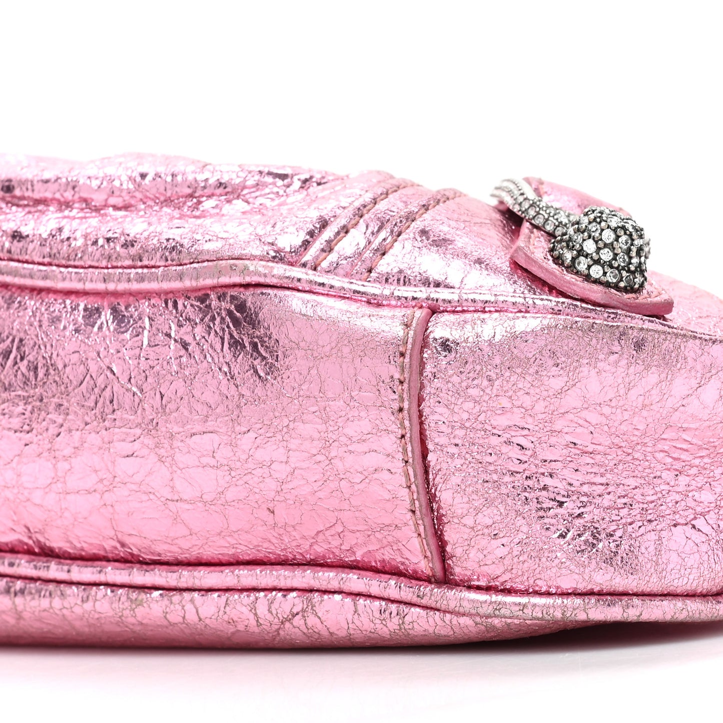Metallic Agneau Arena Crystal Le Cagole Mini Purse With Chain Met Pink