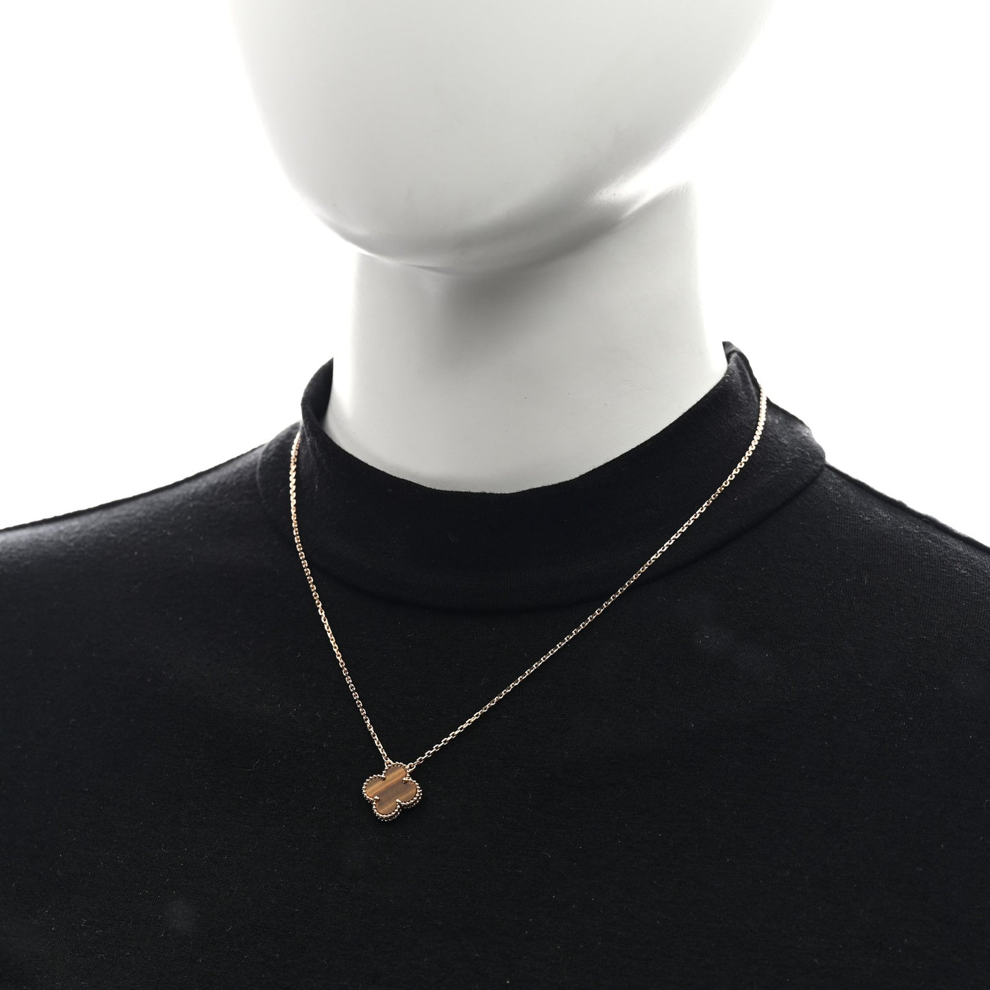 18K Yellow Gold Tiger Eye Vintage Alhambra Pendant Necklace