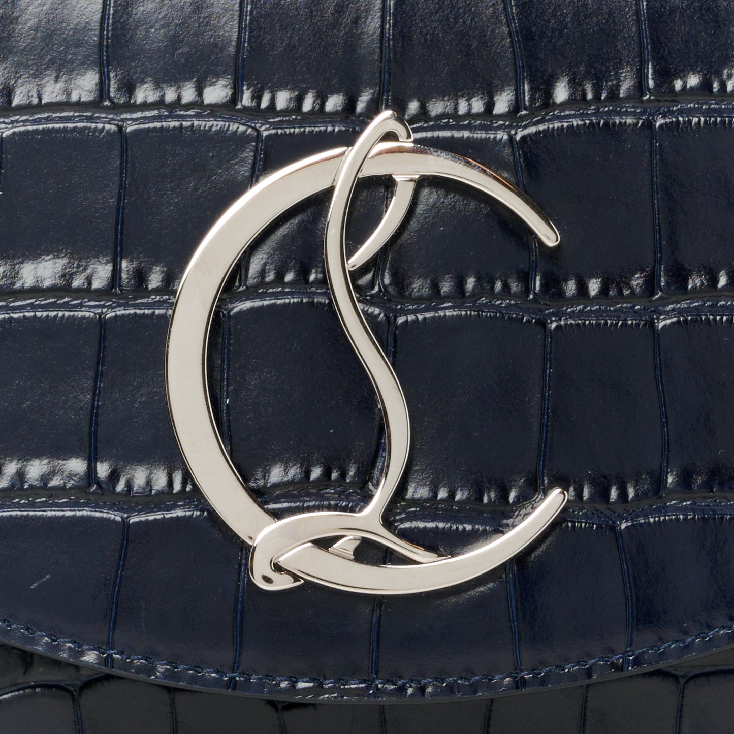 Calfskin Embossed Crocodile Loubi54 Crossbody Clutch Navy